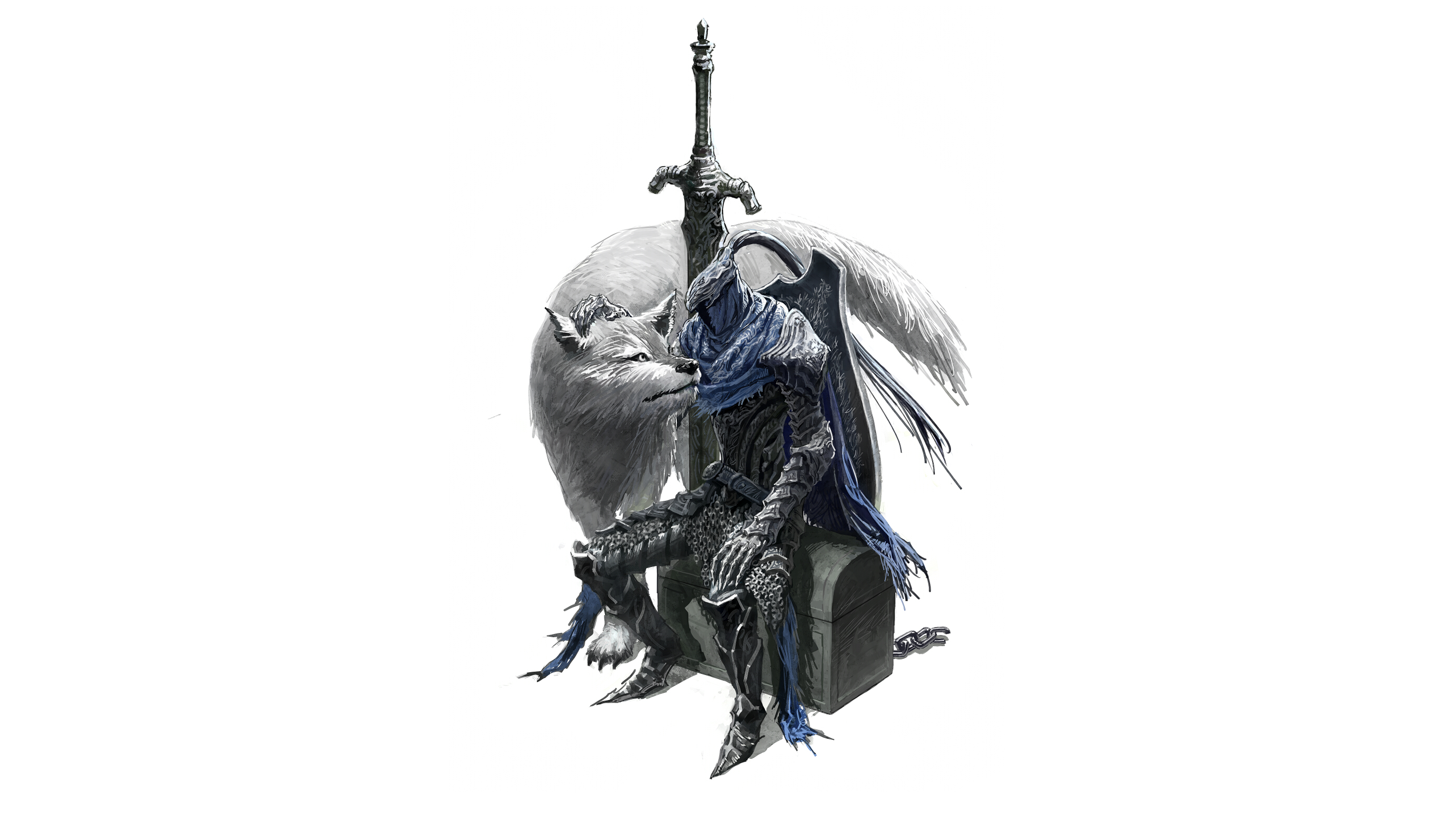Anime 2560x1440 Dark Souls Artorias the Abysswalker sword armor knight wolf sitting