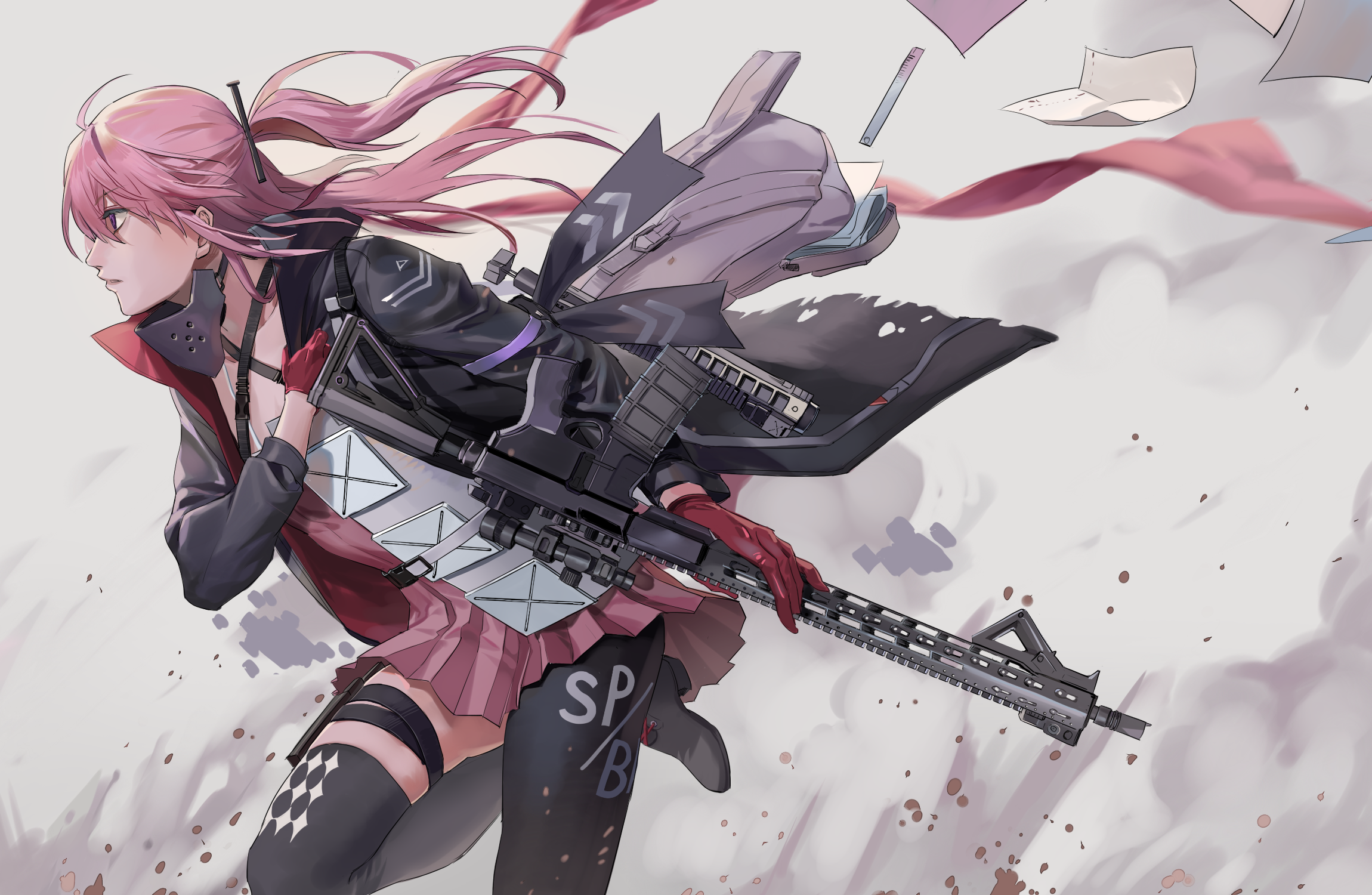 Anime 2300x1500 Girls Frontline AR15 (Girls Frontline) assault rifle pink hair pink eyes thigh-highs girls with guns