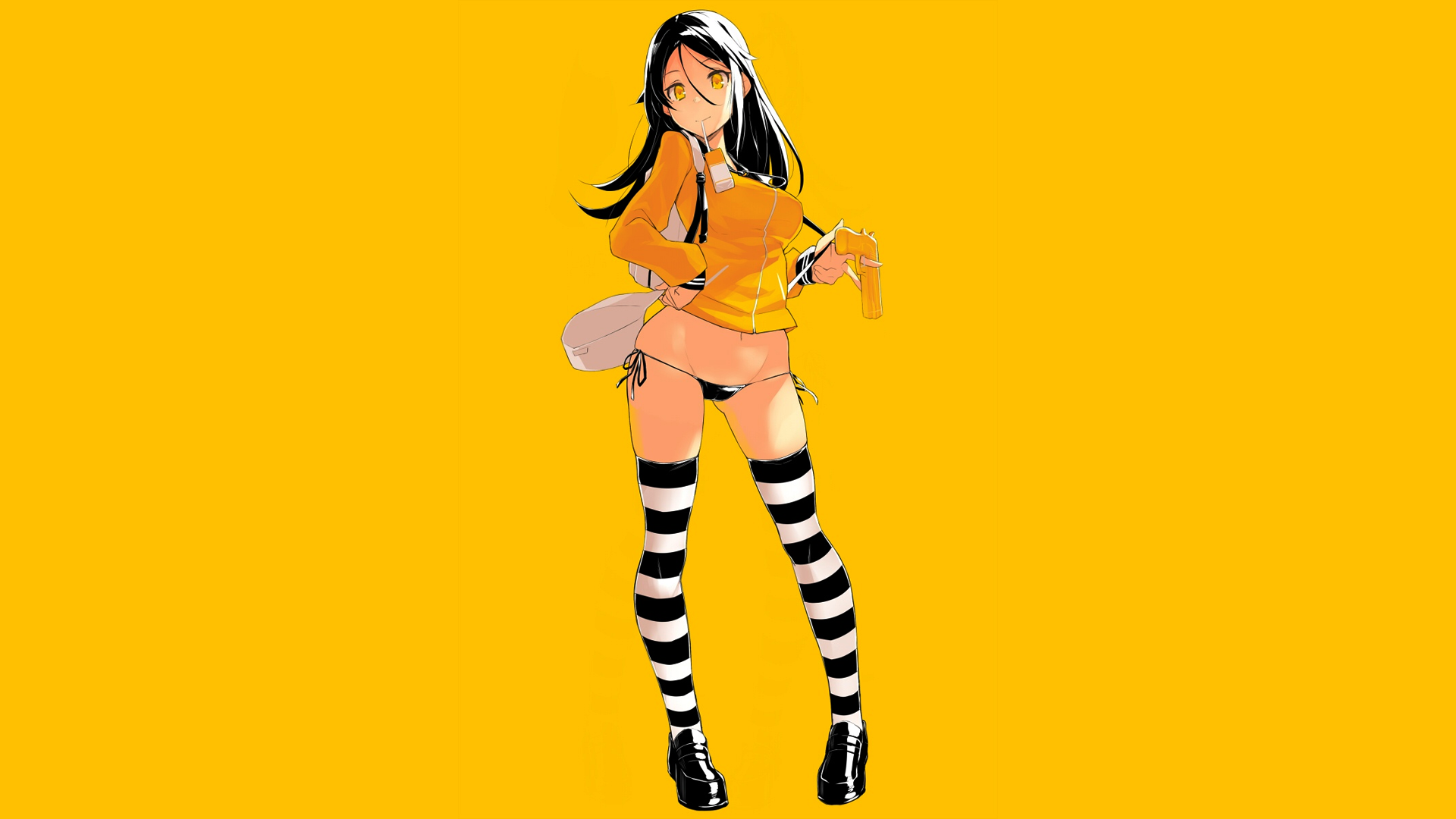 Anime 1920x1080 anime manga anime girls simple background minimalism panties stockings yellow black hair original characters striped stockings