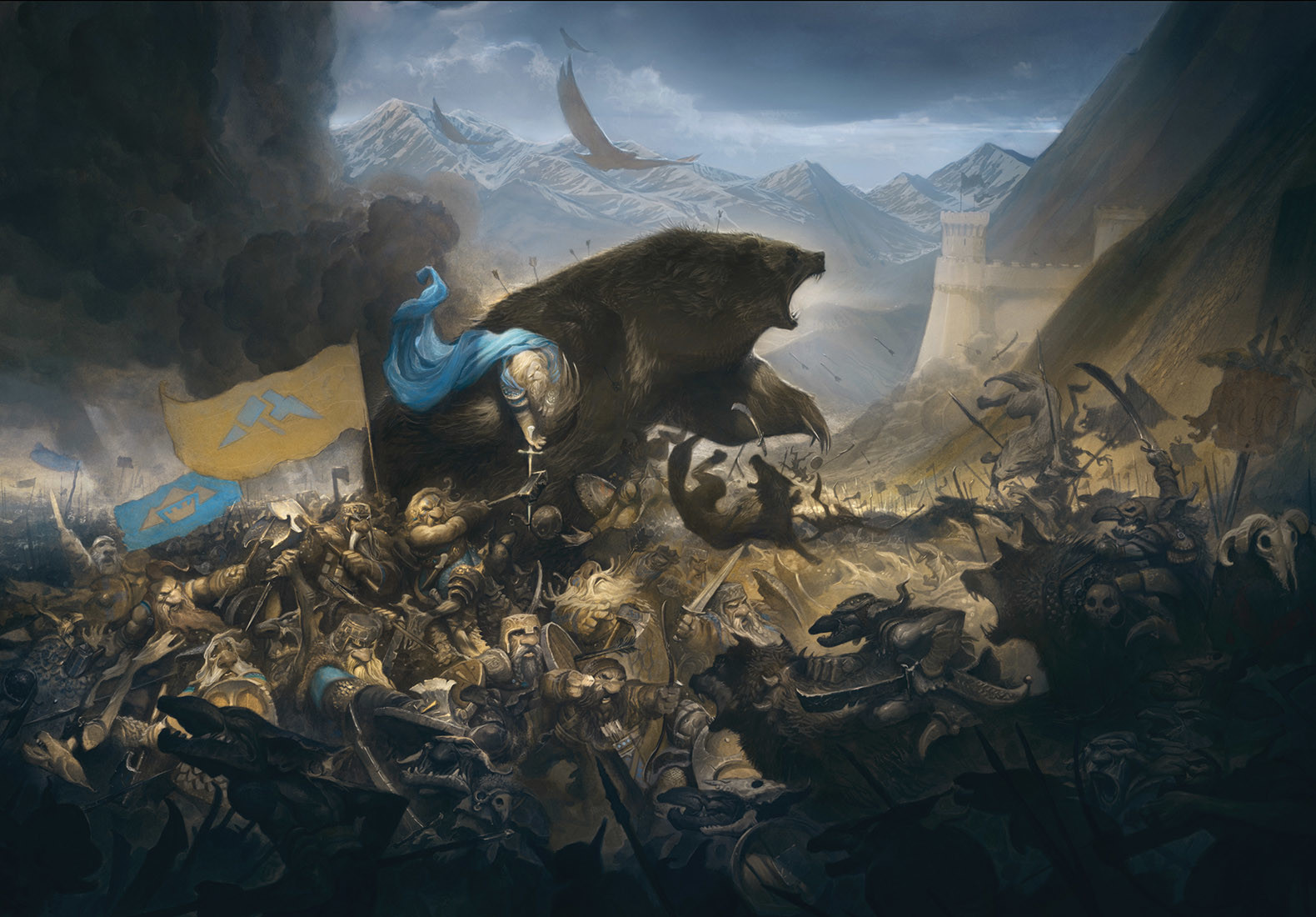General 1580x1100 painting drawing concept art war men dwarf armor sword bears The Hobbit