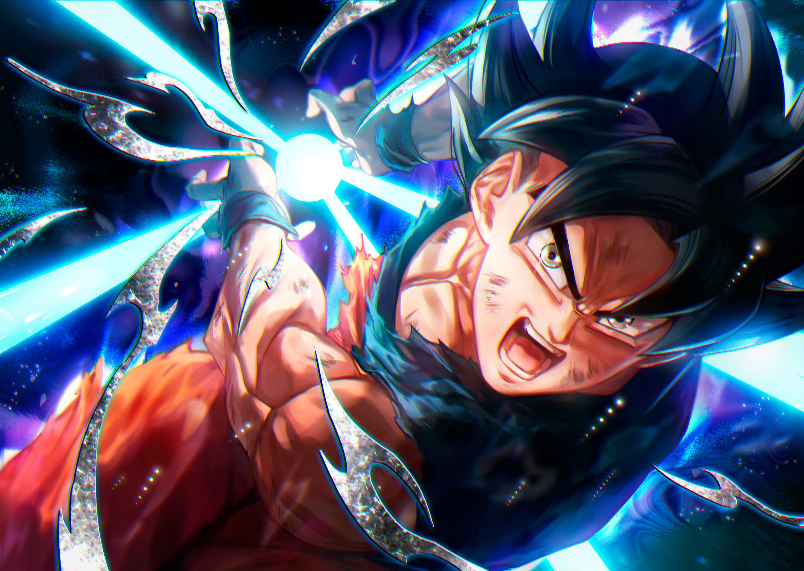 Anime 2590x1838 Dragon Ball Dragon Ball Super Ultra Instinct Son Goku black hair Spiky Hair