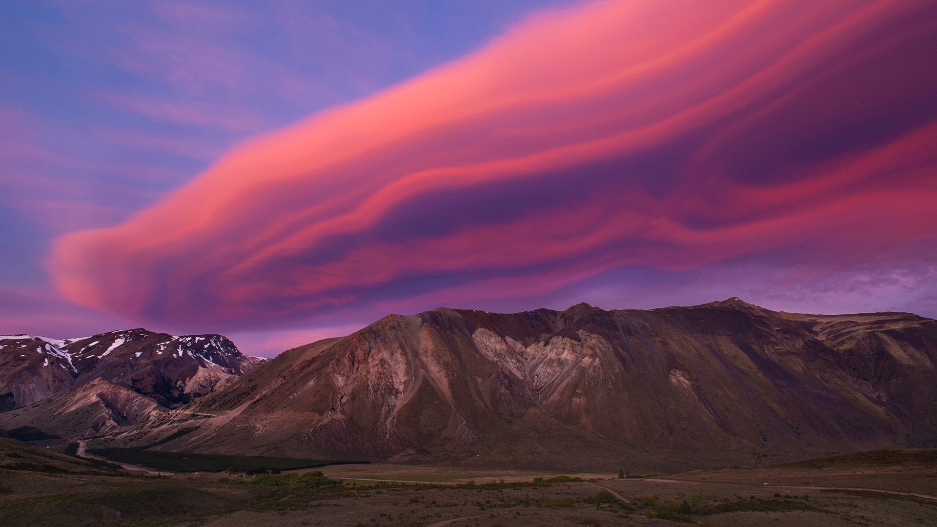 General 1920x1080 nature landscape clouds mountains plants snowy peak road sky pink Argentina