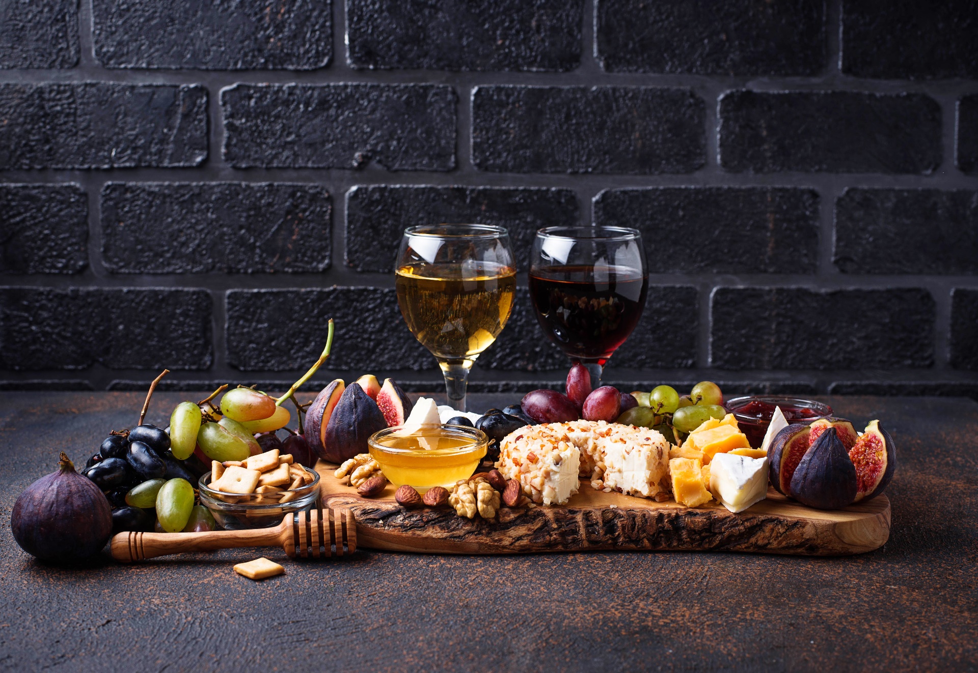 General 1920x1323 still life food cheese fruit honey wine cutting board grapes fig nuts bricks drinking glass