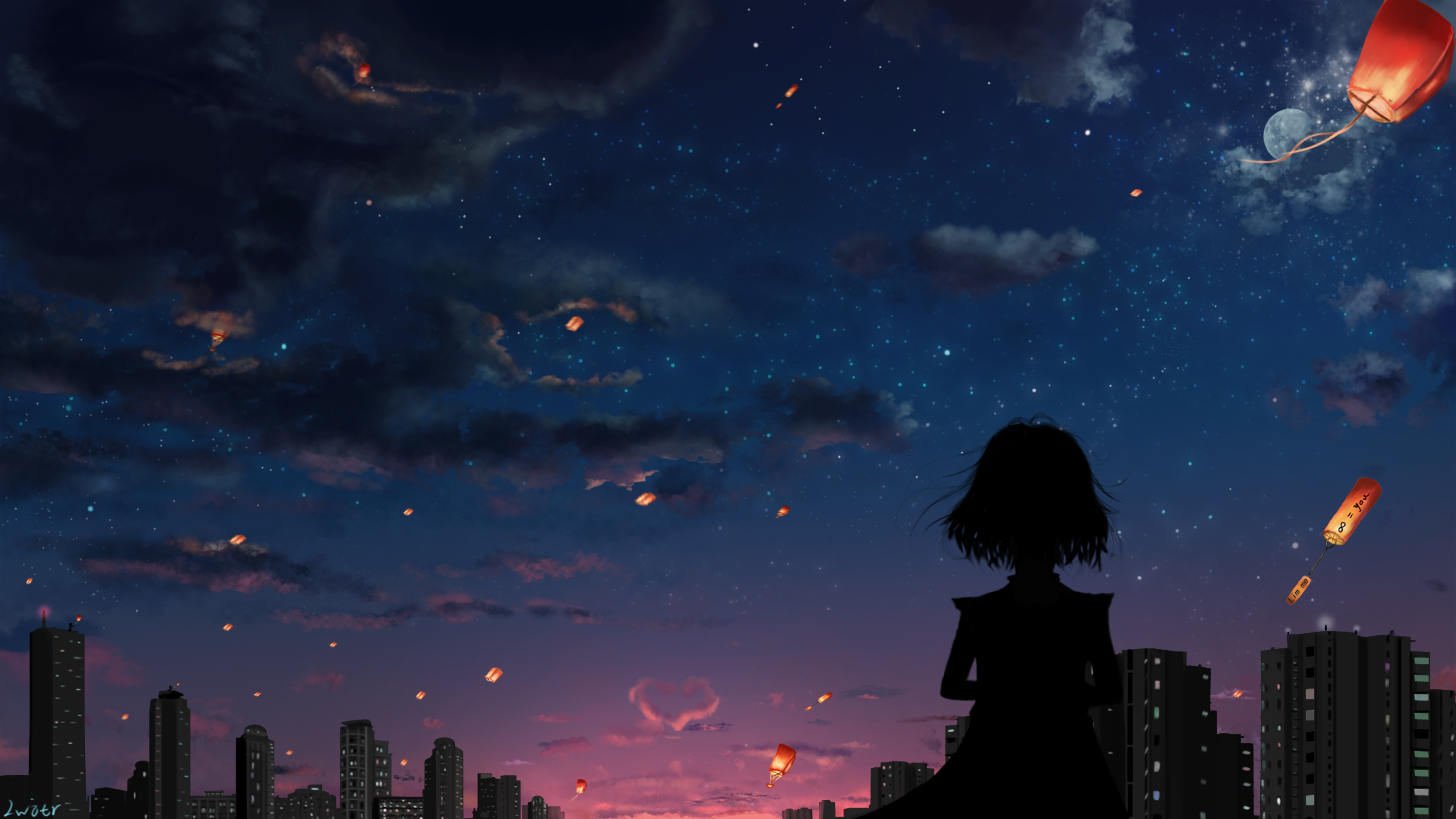 Anime 3840x2160 sky anime dark city clouds anime girls