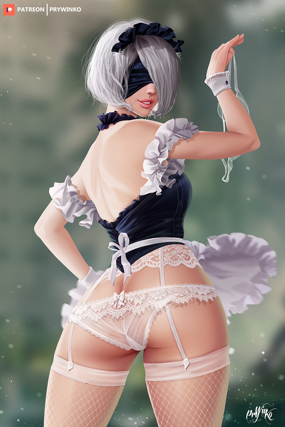 Anime 1000x1500 anime girls portrait display Nier: Automata 2B (Nier: Automata) Prywinko ass lingerie stockings fantasy girl white stockings
