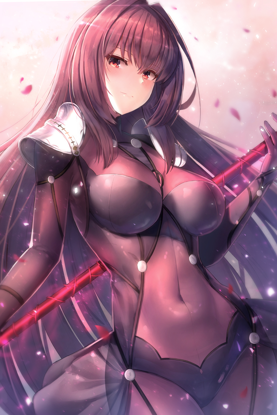 Anime 922x1379 Fate series anime long hair red eyes smiling blushing looking at viewer Scathach big boobs fantasy girl anime girls