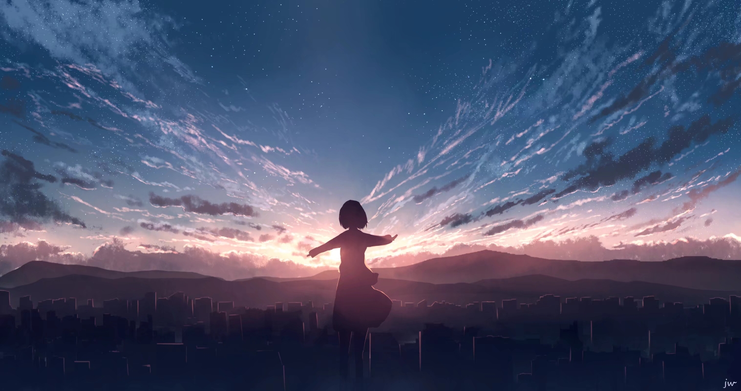Anime 1517x800 silhouette anime sky