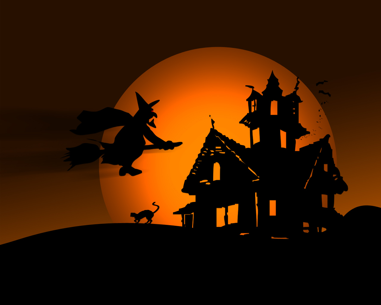 General 1280x1024 painting artwork CGI Halloween black cats house Moon