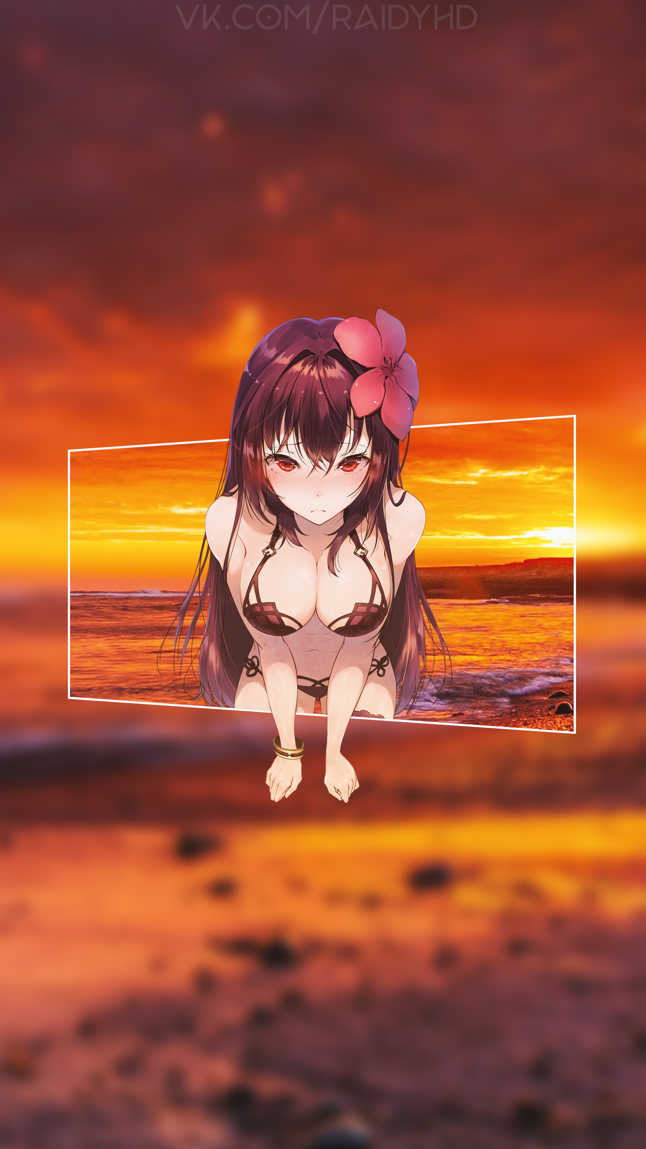 Anime 2160x3840 anime anime girls picture-in-picture flower in hair red eyes long hair Scathach Fate/Grand Order