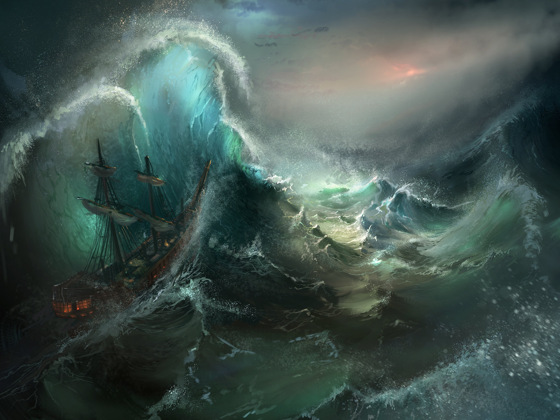 General 1920x1440 artwork sea storm ship sailing ship waves