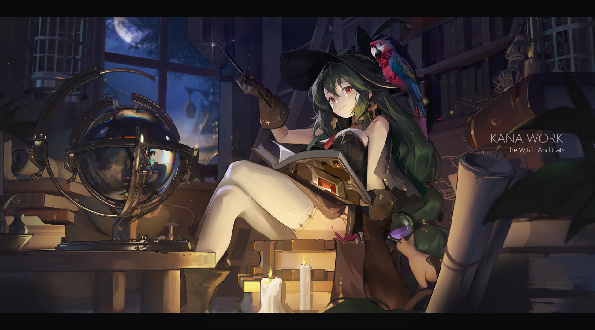 Anime 1945x1080 anime girls witch cats