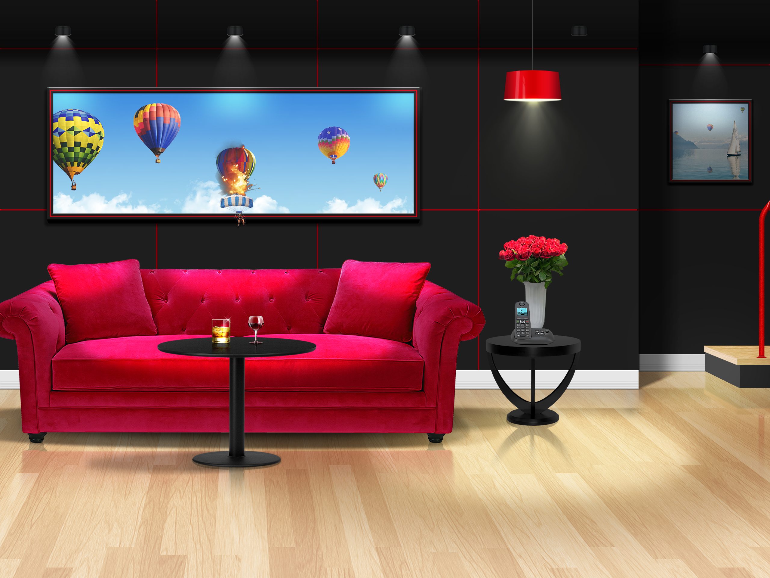 General 2560x1920 interior hot air balloons picture frames couch room table picture digital art