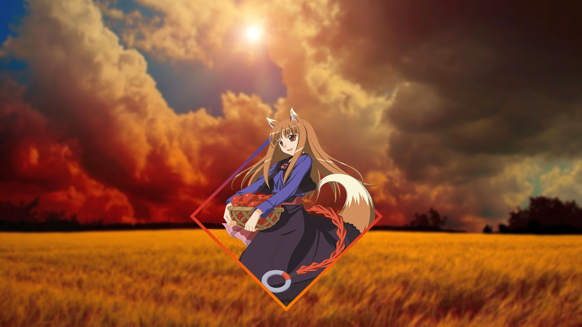 Anime 1920x1080 Spice and Wolf Holo (Spice and Wolf) anime blurred picture-in-picture field wheat