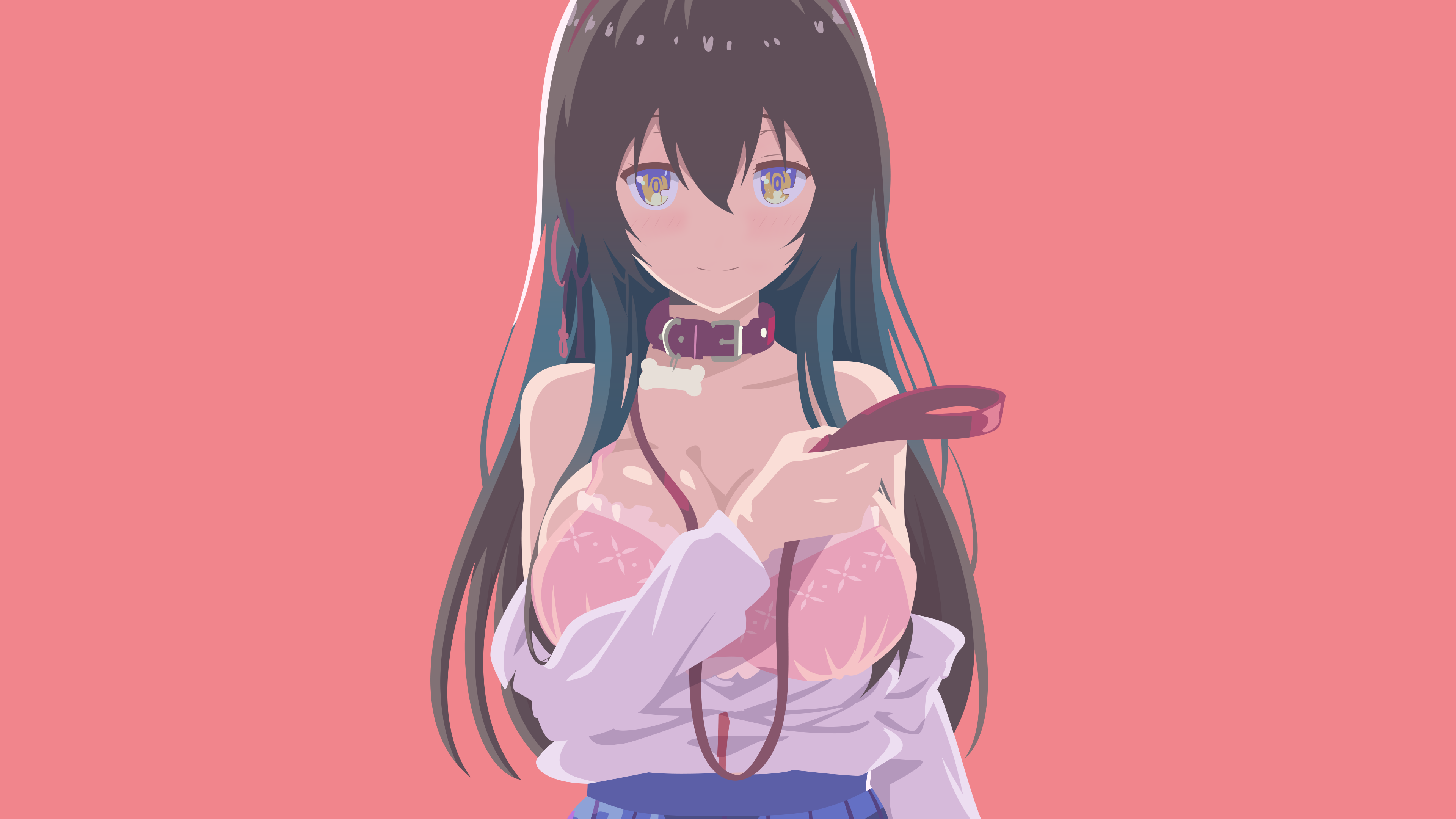 Anime 3840x2160 Hensuki Sayuki Tokihara anime anime girls Kawaikereba Hentai demo Suki ni Natte Kuremasu ka? open shirt bra leash collar cleavage pink bra