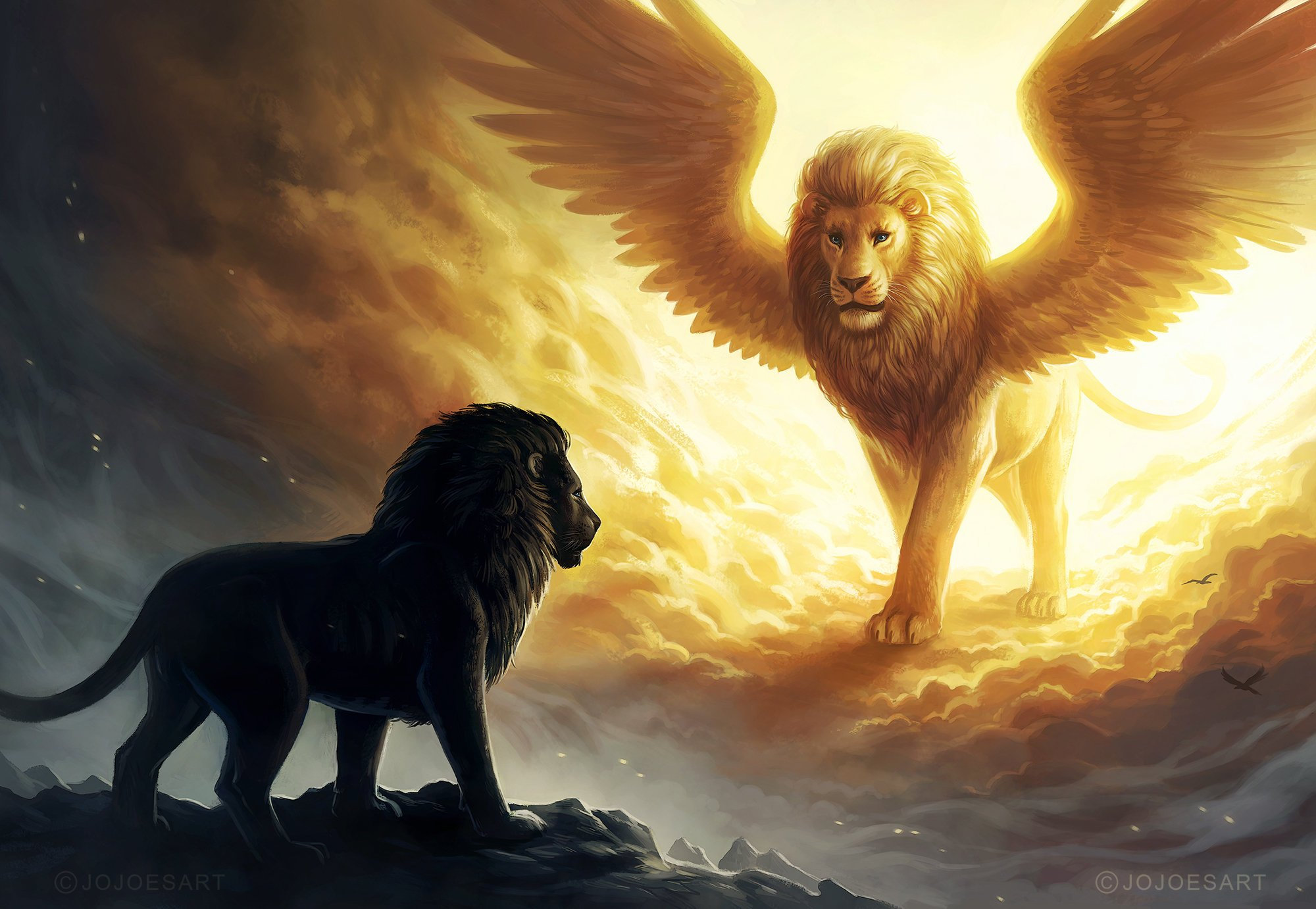 General 2000x1382 artwork fantasy art lion animals big cats wings The Lion King fan art Simba Mufasa clouds Jonas Jodicke