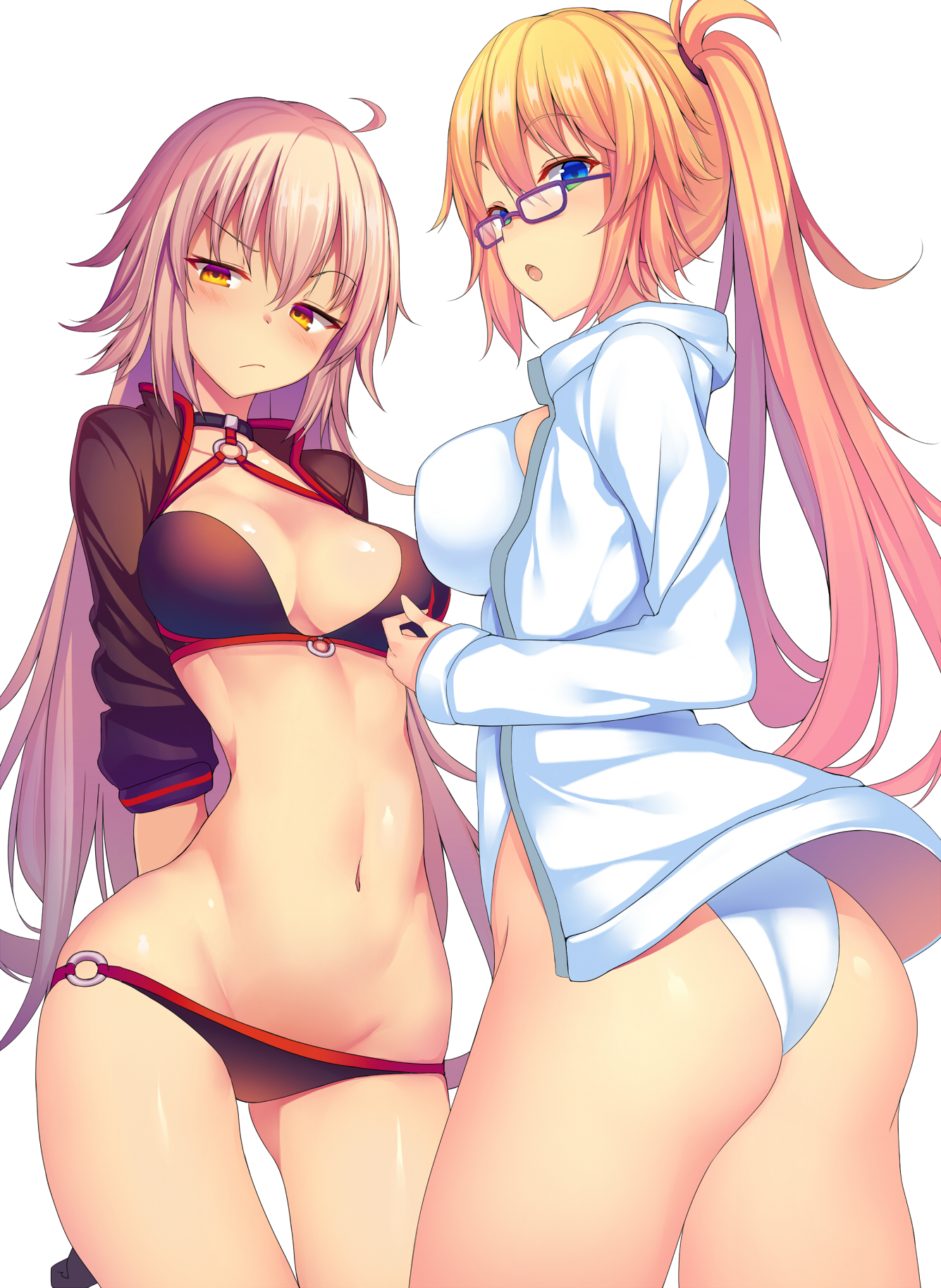 Anime 1335x1826 anime anime girls digital art artwork 2D portrait display simple background big boobs cleavage belly ass bikini one-piece swimsuit long hair blonde glasses Fate series Fate/Grand Order Jeanne d'Arc (Fate) Jeanne (Alter) (Fate/Grand Order)