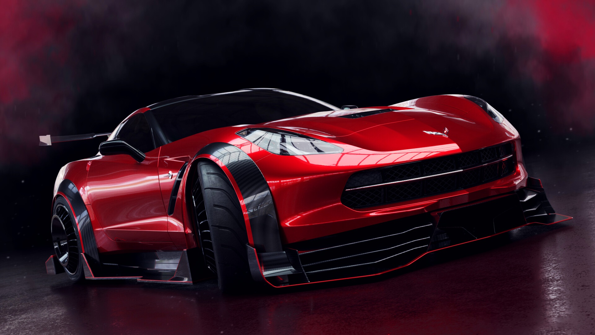 General 1920x1080 car CGI digital art vehicle red cars Corvette