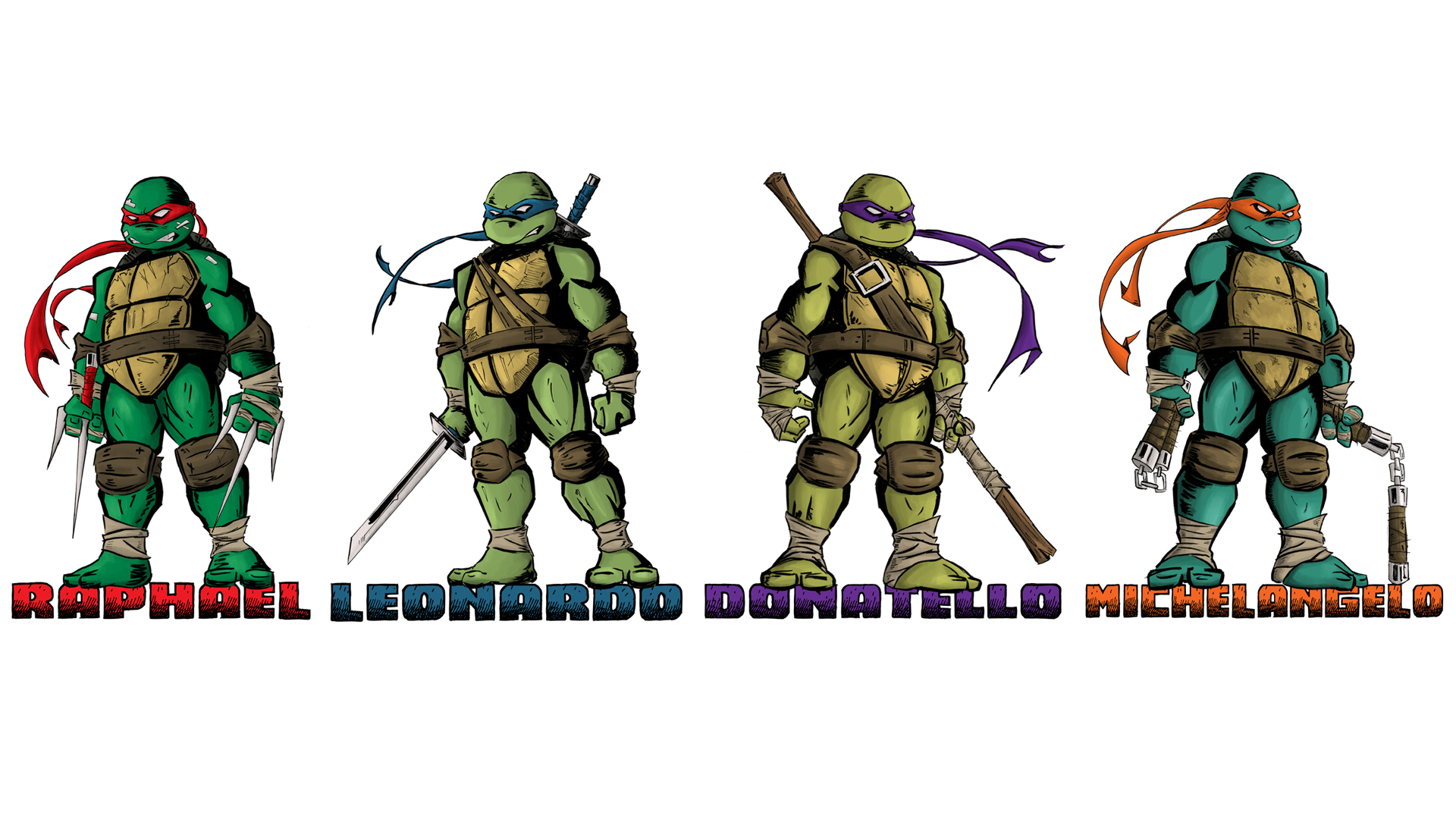General 1920x1080 Teenage Mutant Ninja Turtles comic art simple background white background