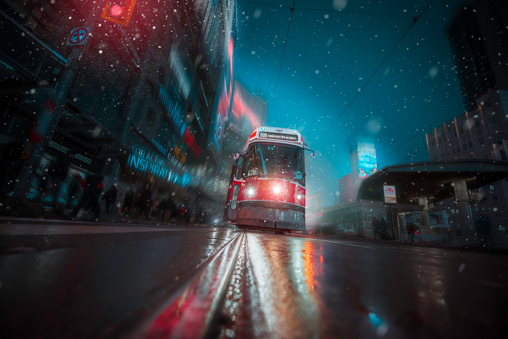 General 2048x1367 Toronto vehicle night city lights tram