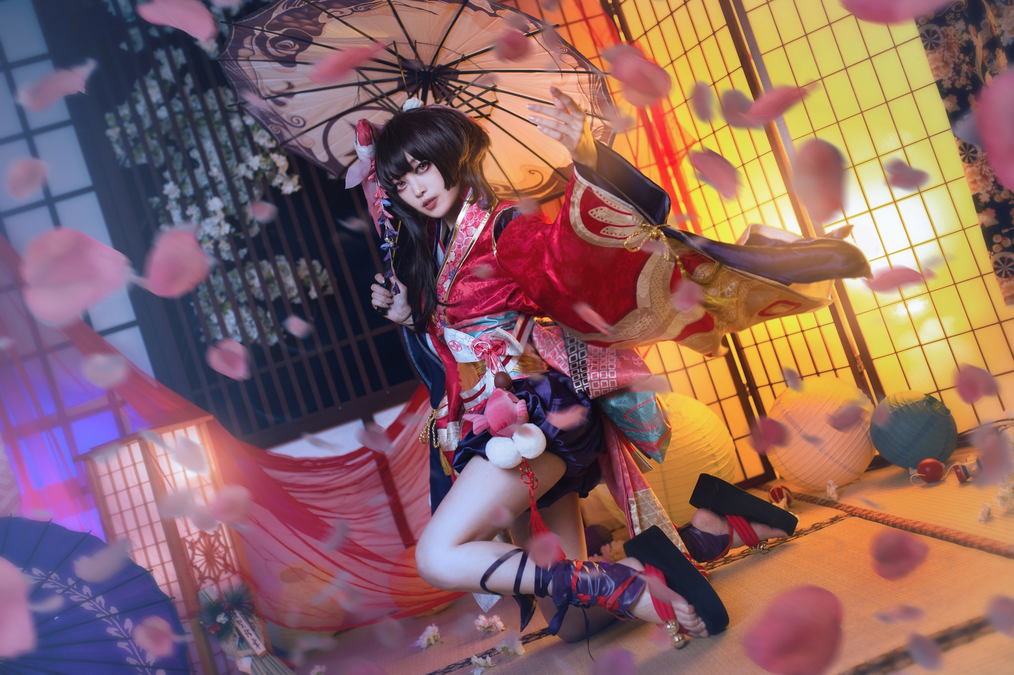 People 2048x1363 women model cosplay Asian dark hair umbrella geisha