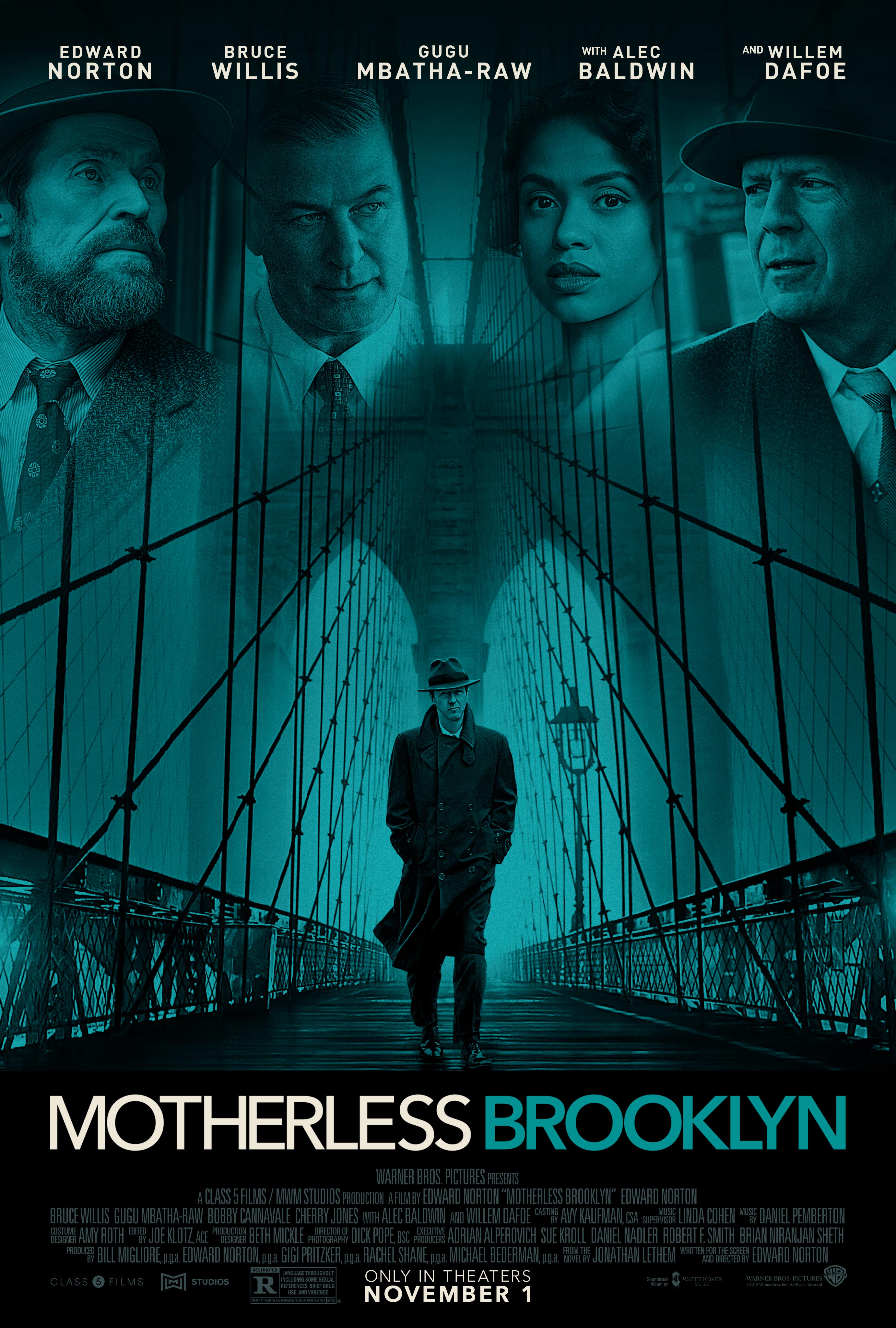 General 2764x4096 movie poster Edward Norton Motherless Brooklyn noir monochrome USA New York City teal