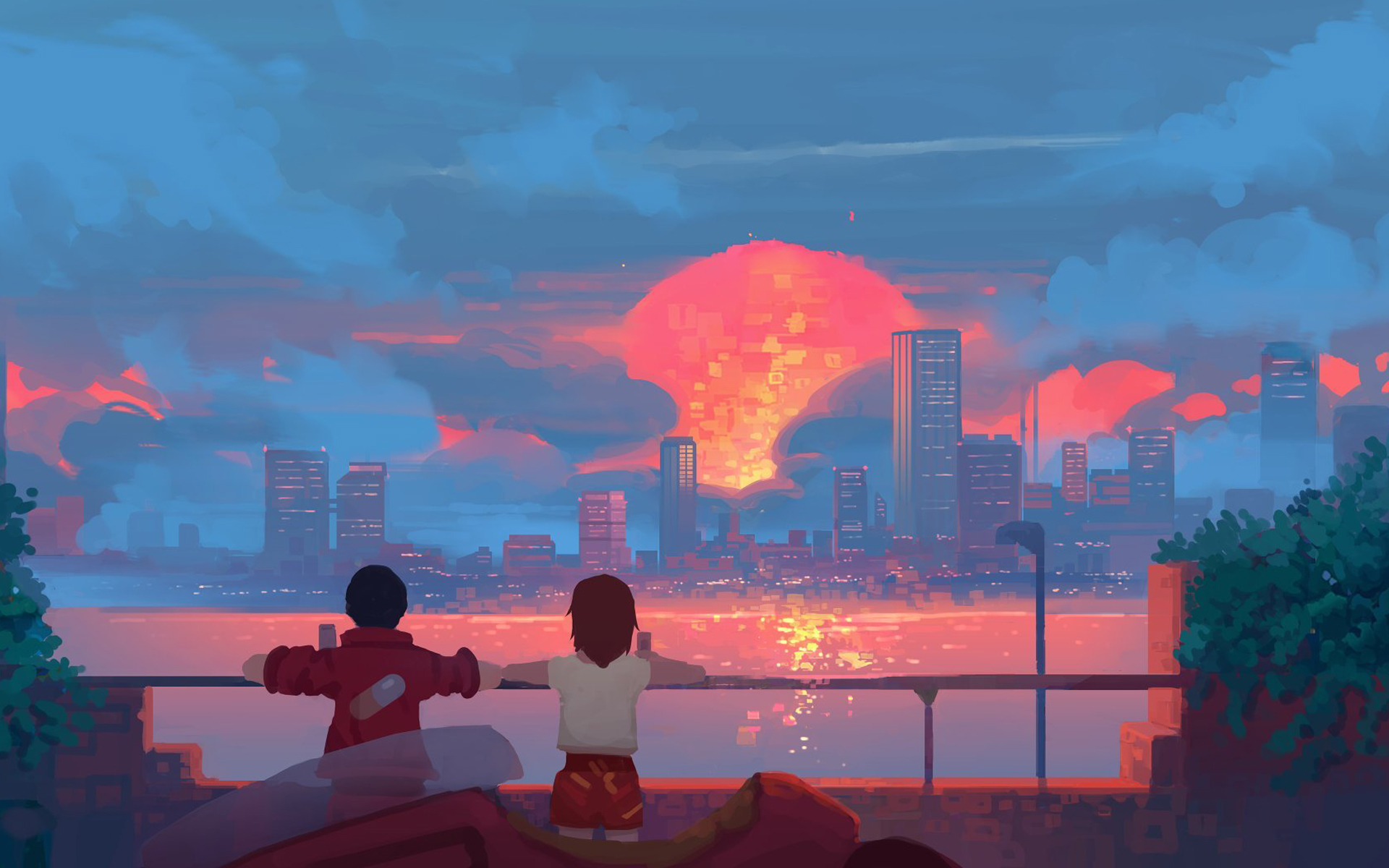 Anime 1920x1200 anime artwork Akira dawn cityscape pastel sky