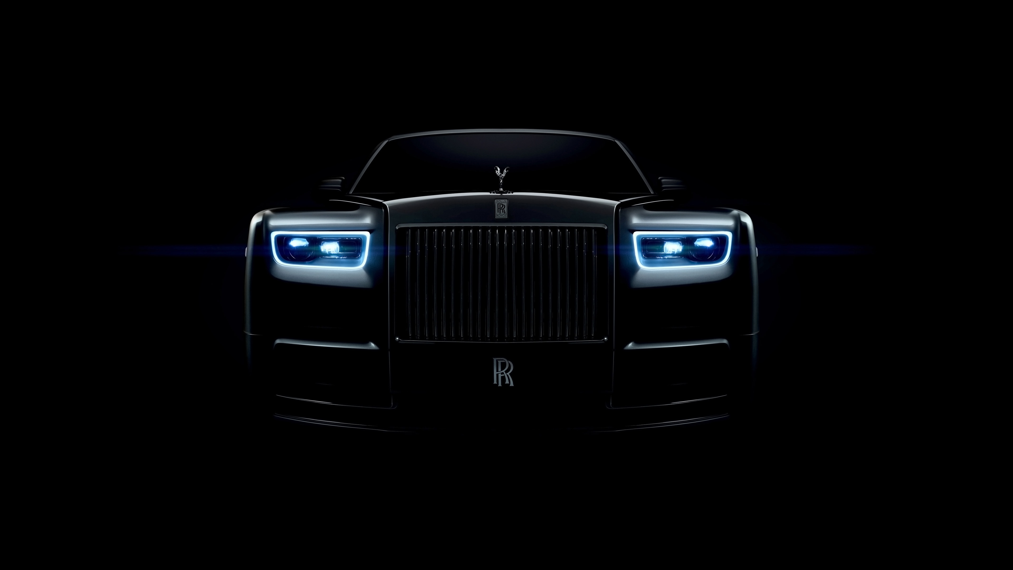 General 3840x2160 car vehicle frontal view headlights black background Rolls-Royce British cars