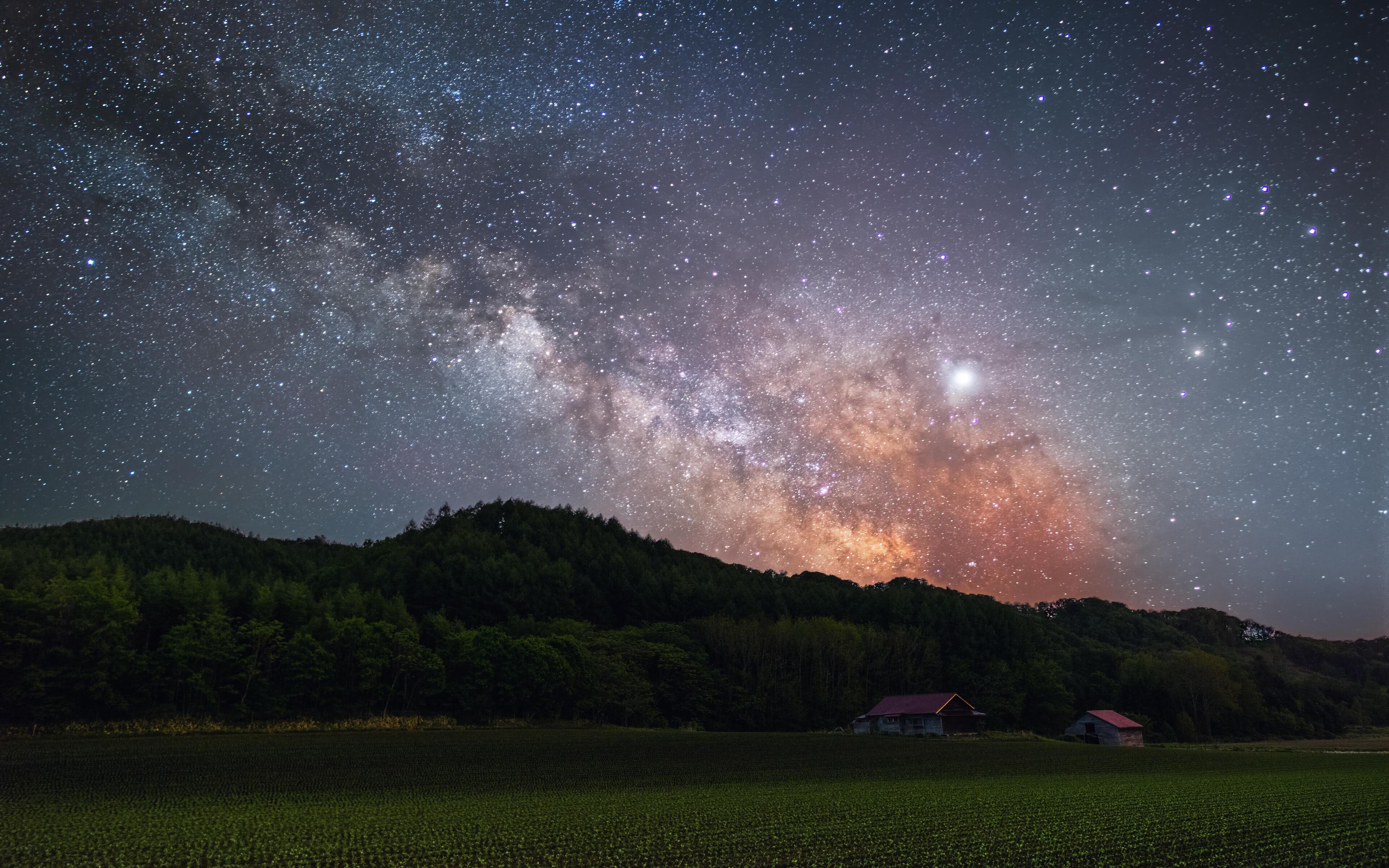 General 3840x2400 Milky Way night long exposure Japan landscape field starry night low light