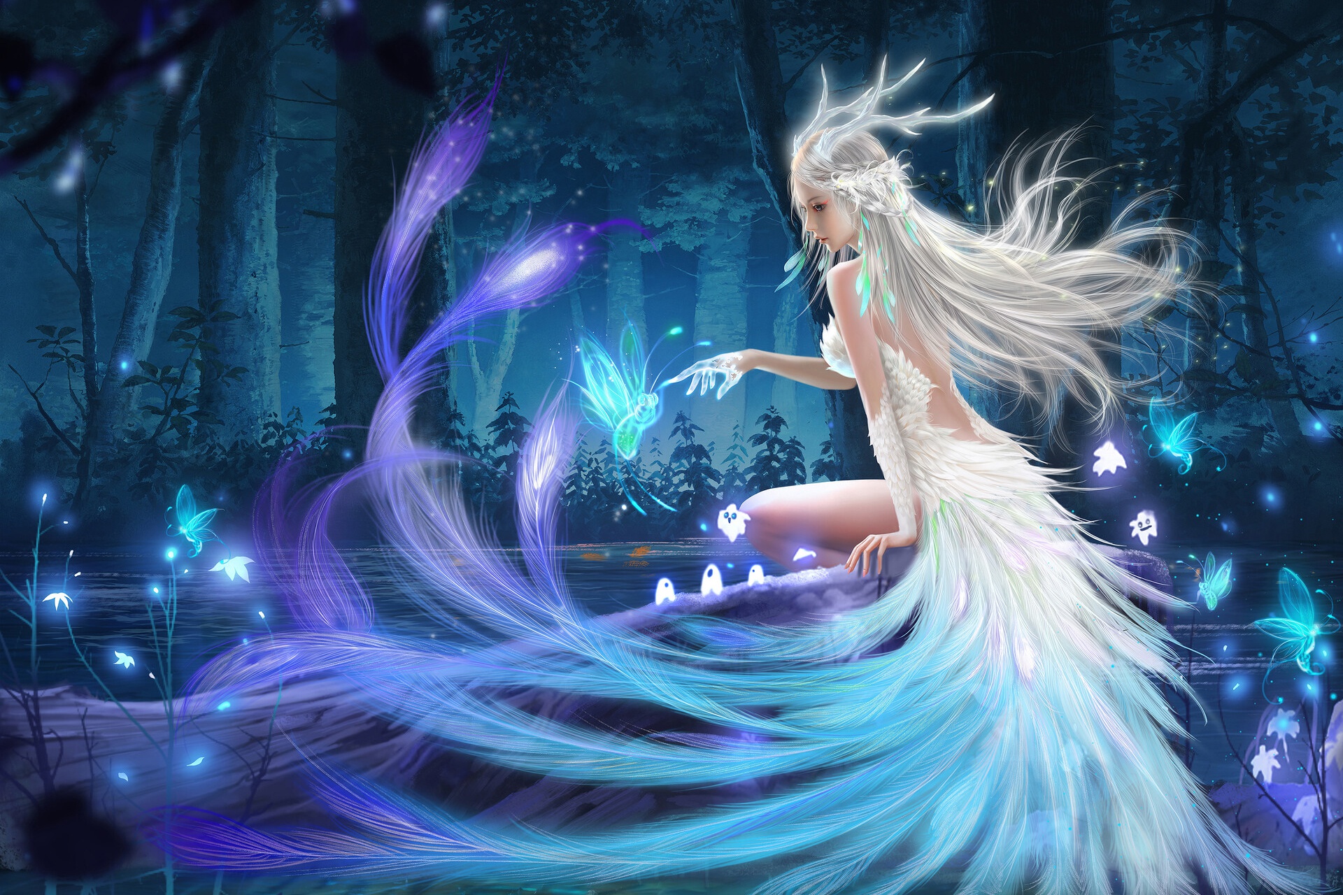 General 1920x1280 artwork fantasy girl fantasy art long hair colorful cyan blue digital art