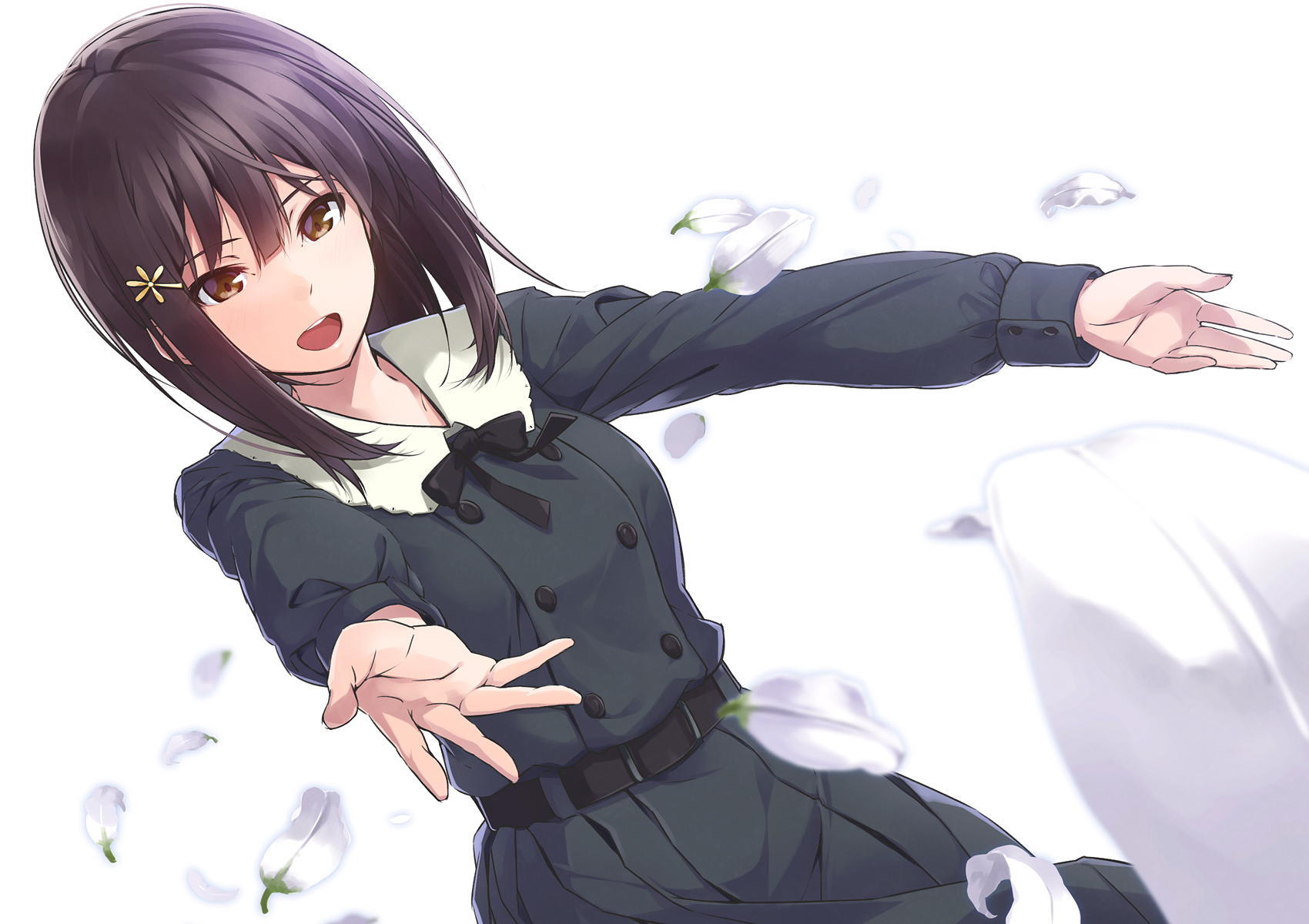 Anime 1700x1200 dark hair Kousaka Mayuri petals Innocent Grey school uniform anime girls Nanaku Teiru