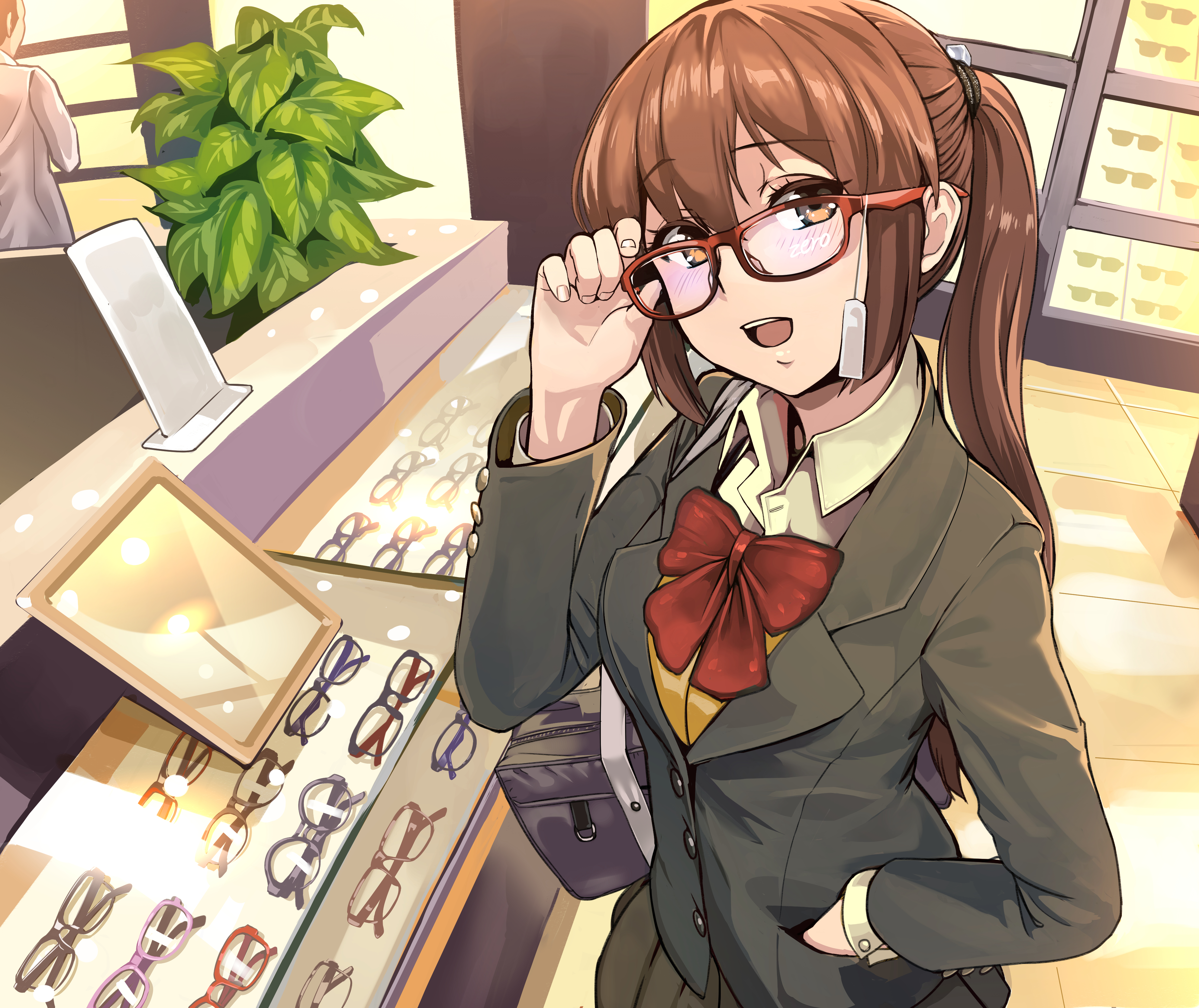Anime 3969x3338 brunette school uniform anime girls anime glasses