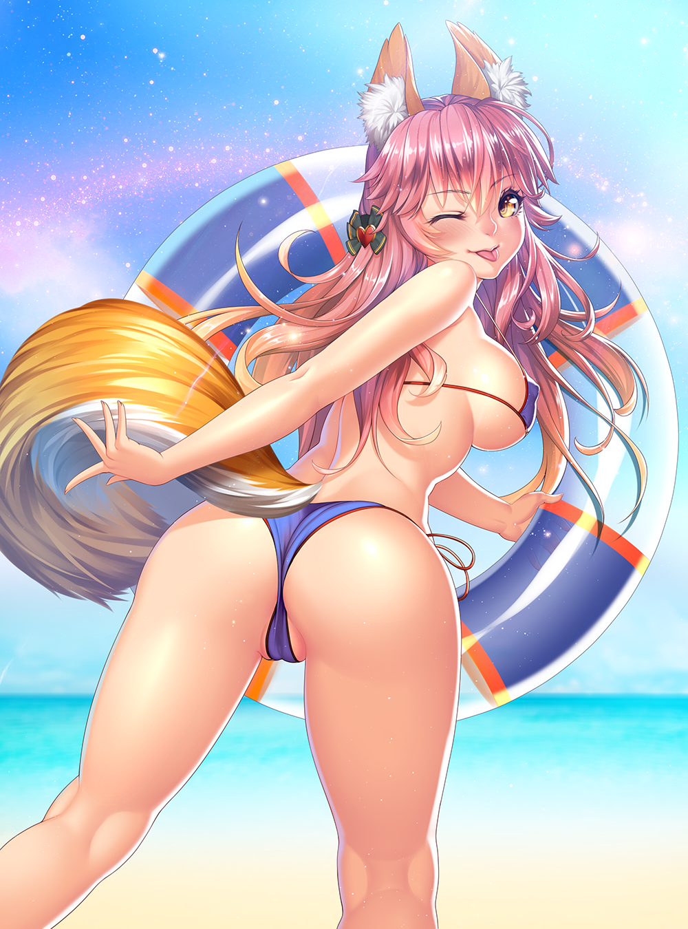 Anime 1000x1350 lucknight big boobs Fate/Grand Order Fate series beach bikini floater animal ears