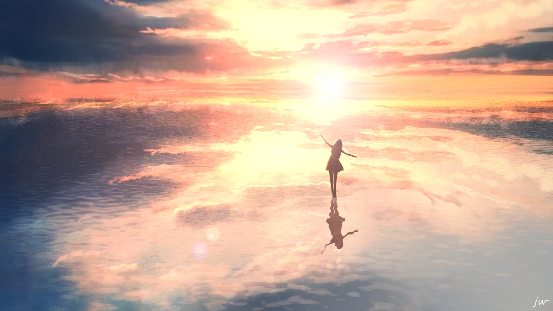 Anime 1920x1080 anime sky landscape sunset sunset glow