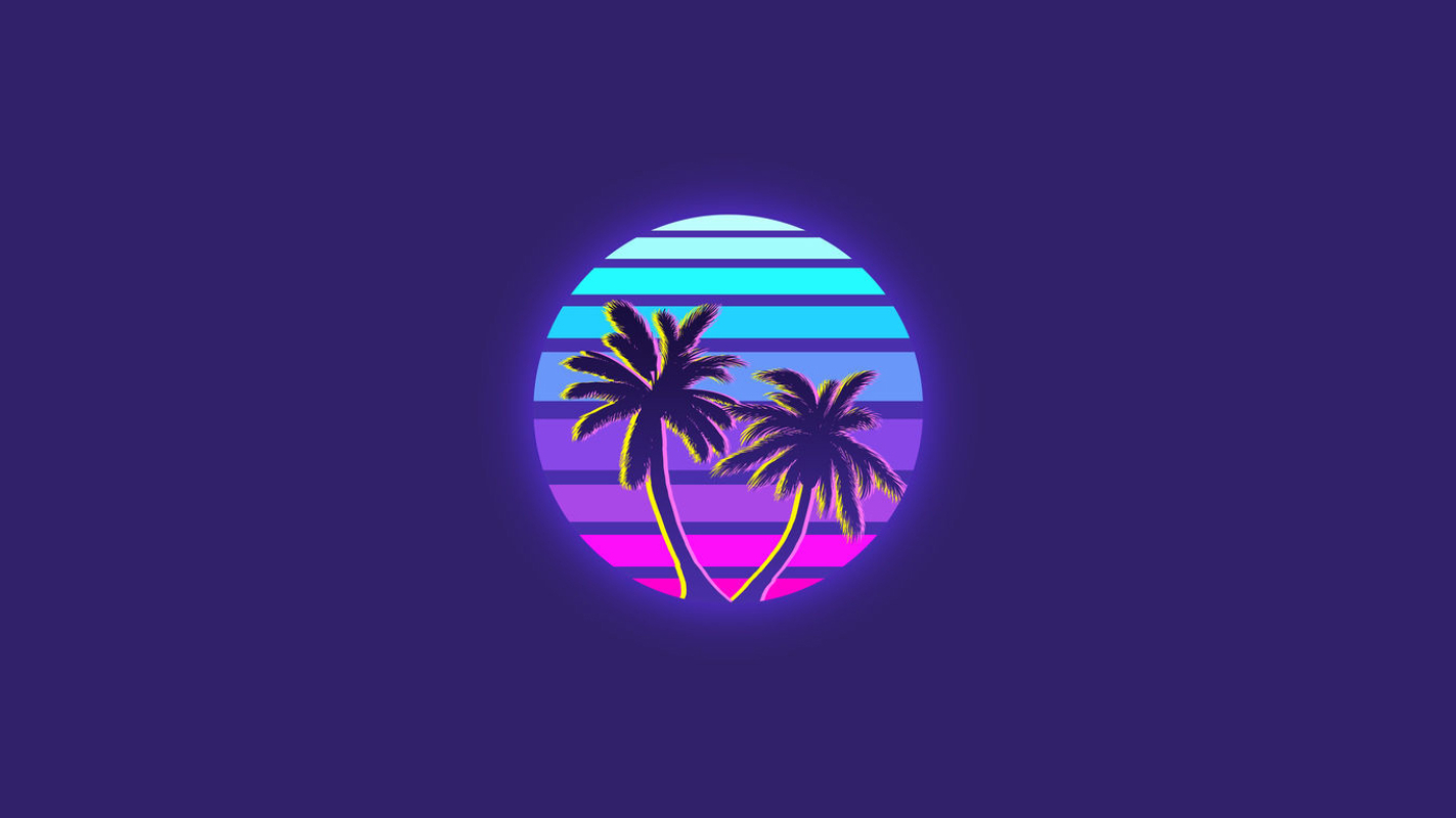 General 1423x800 synthwave palm trees simple background neon