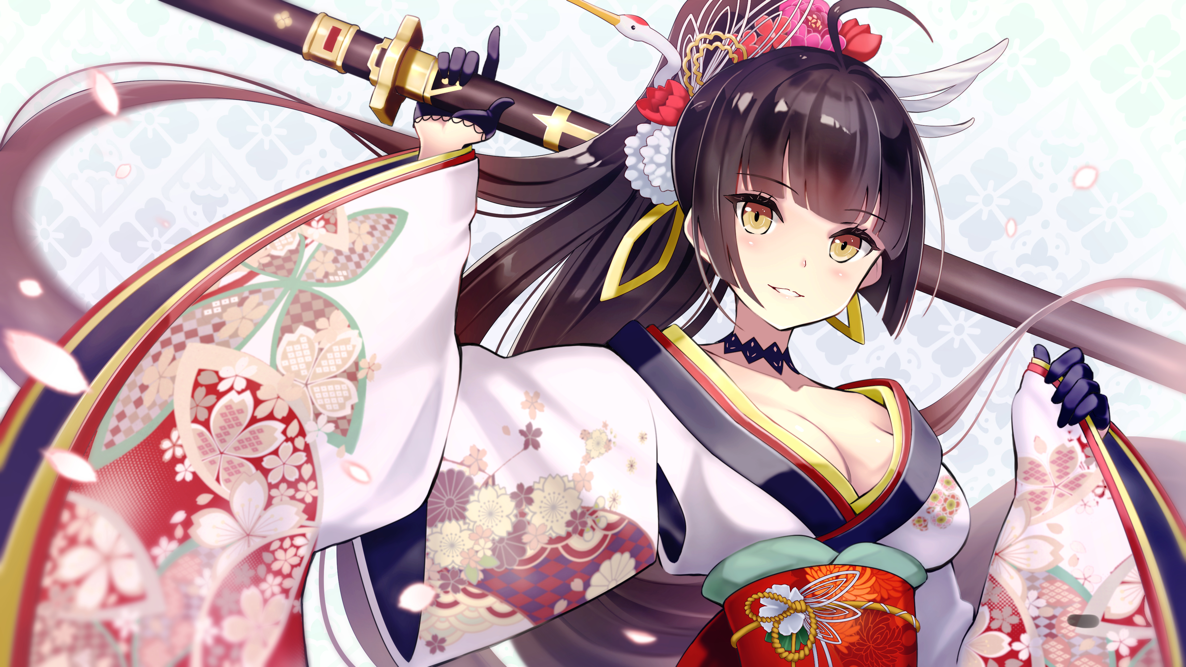 Аниме девушка в кимоно с мечом