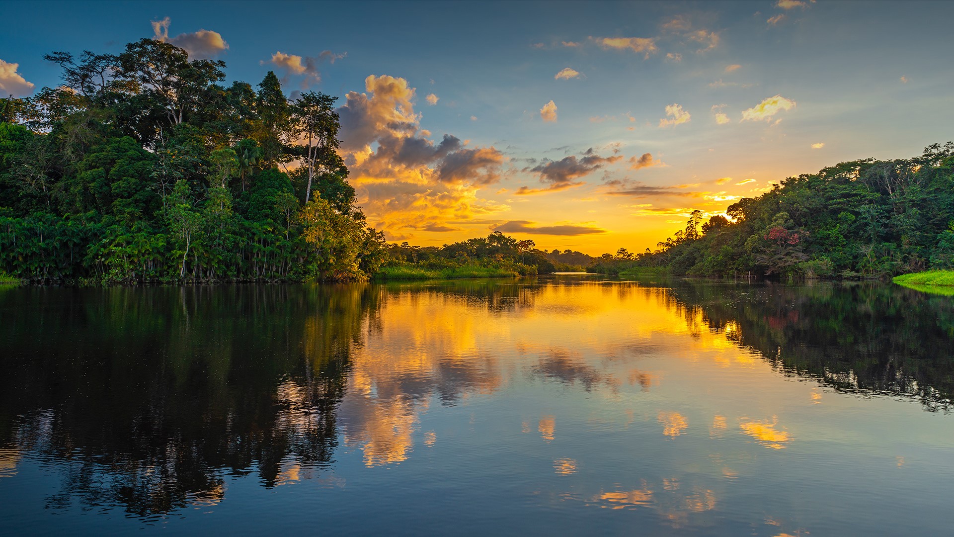 General 1920x1080 nature landscape trees forest reflection river water clouds sunset Ecuador