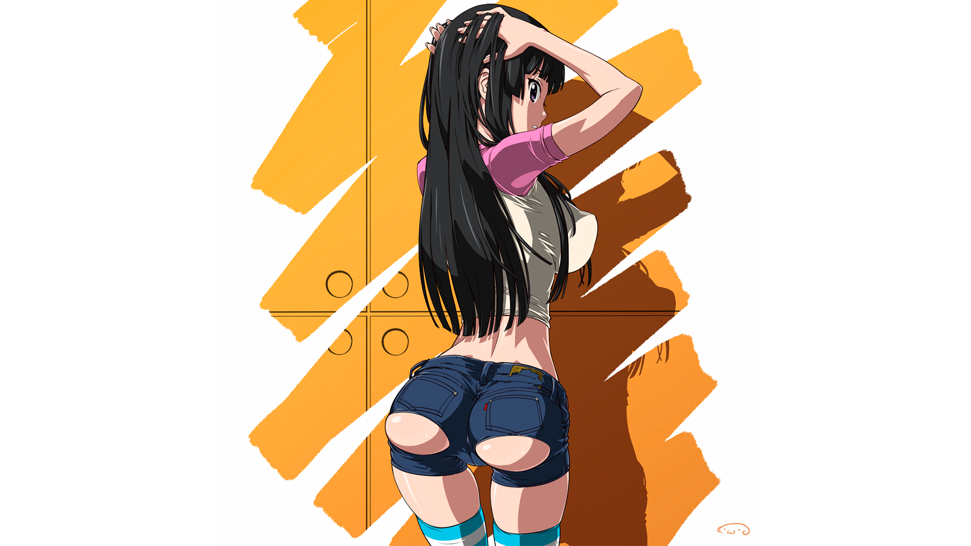 ass, ass cheeks, big boobs, hard nipples, anime, anime girls, K-ON!, Akiyama Mio, thigh-highs