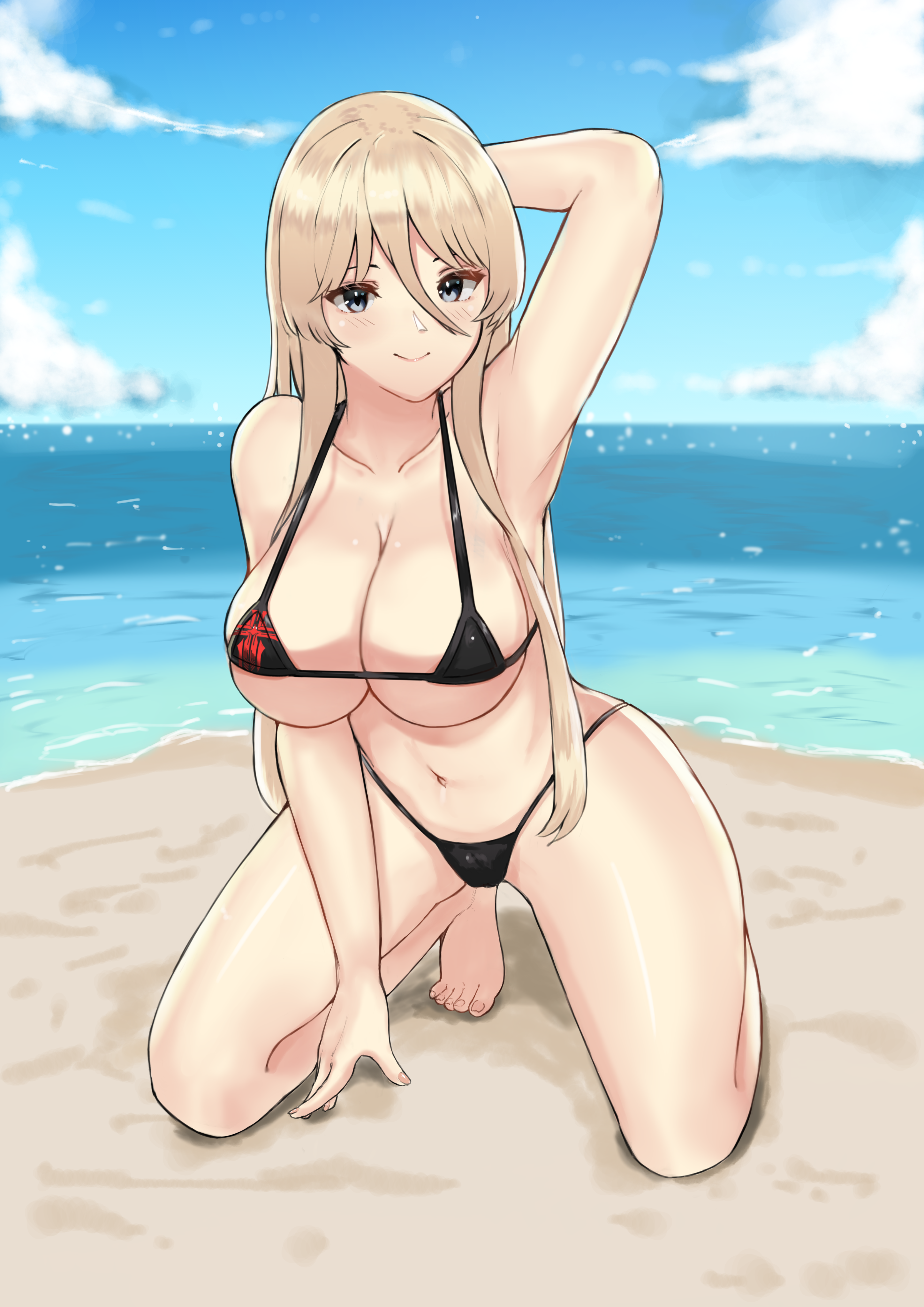 Anime 2894x4093 anime girls bikini beach Bismarck (Azur Lane) Azur Lane kneeling arm support armpits