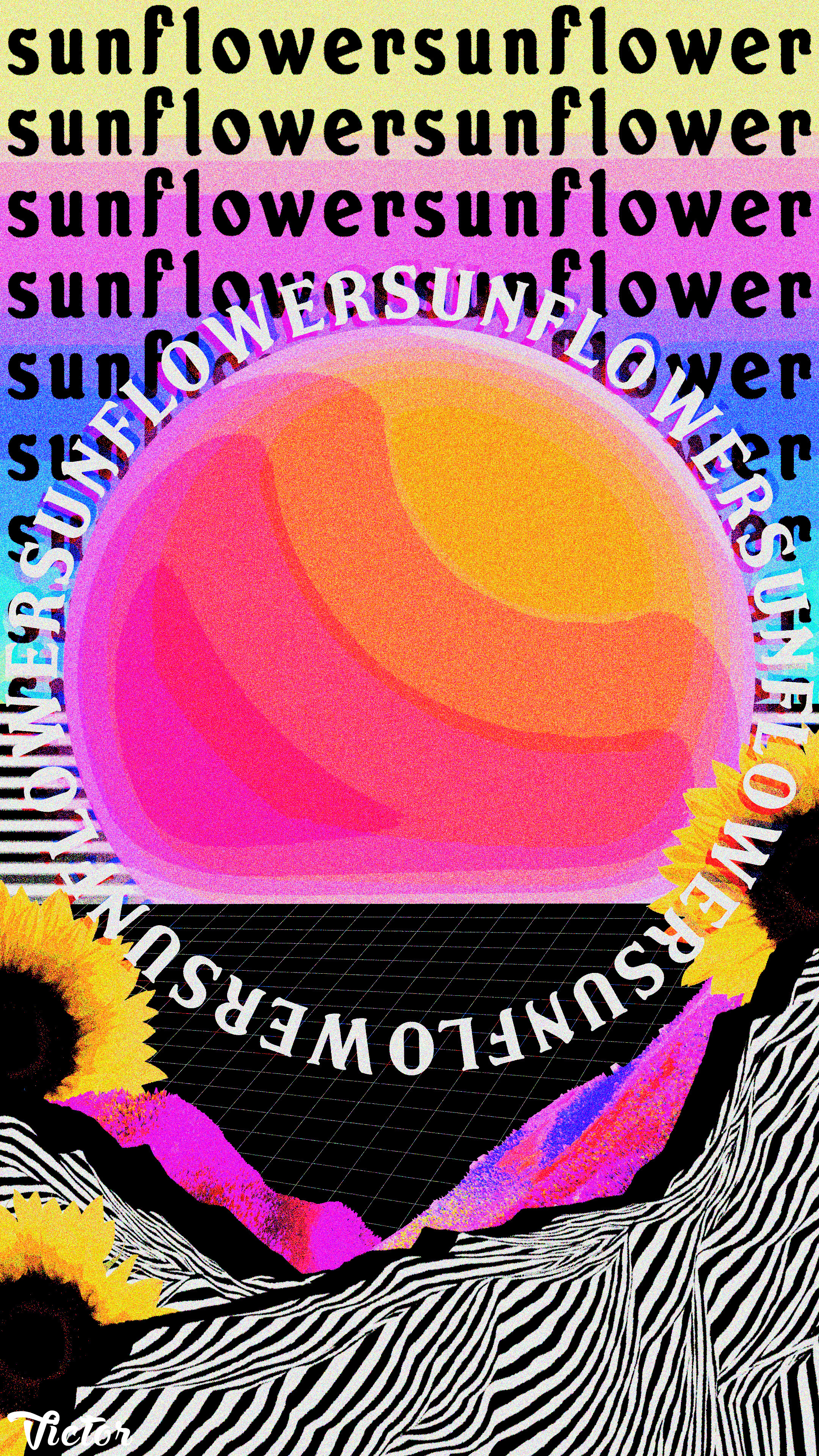 General 2160x3840 sunflowers flowers mountain pass gradient digital art collage