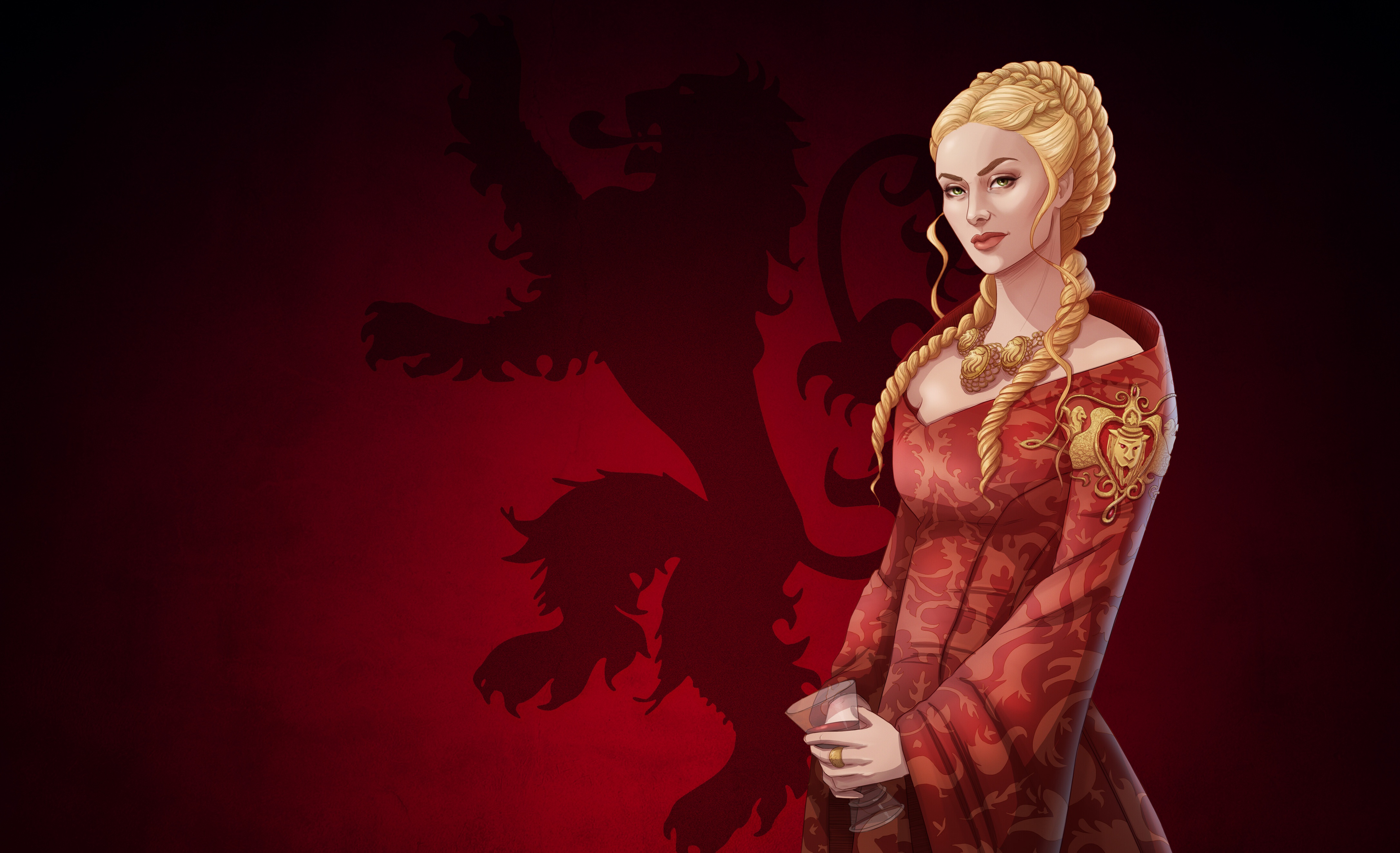 General 4344x2646 blonde Cersei Lannister green eyes Game of Thrones digital art simple background