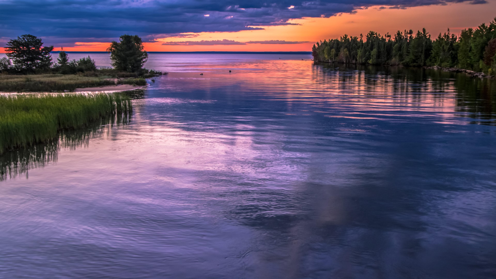 General 1920x1080 nature landscape plants trees water clouds sky sunset lake Lake Superior Michigan USA