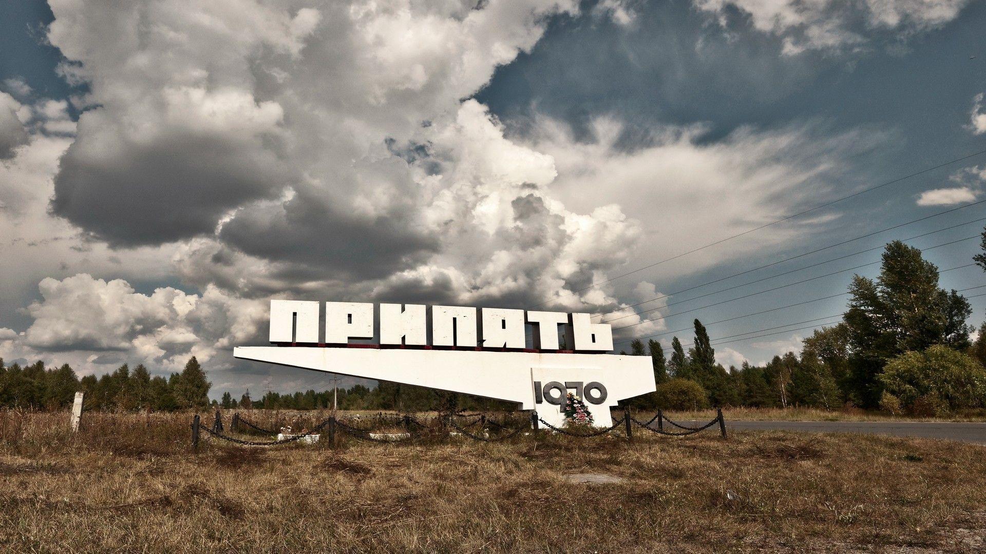 General 1920x1080 nature landscape architecture Pripyat abandoned Cyrillic road sign clouds fence 1970 (Year) Ukraine