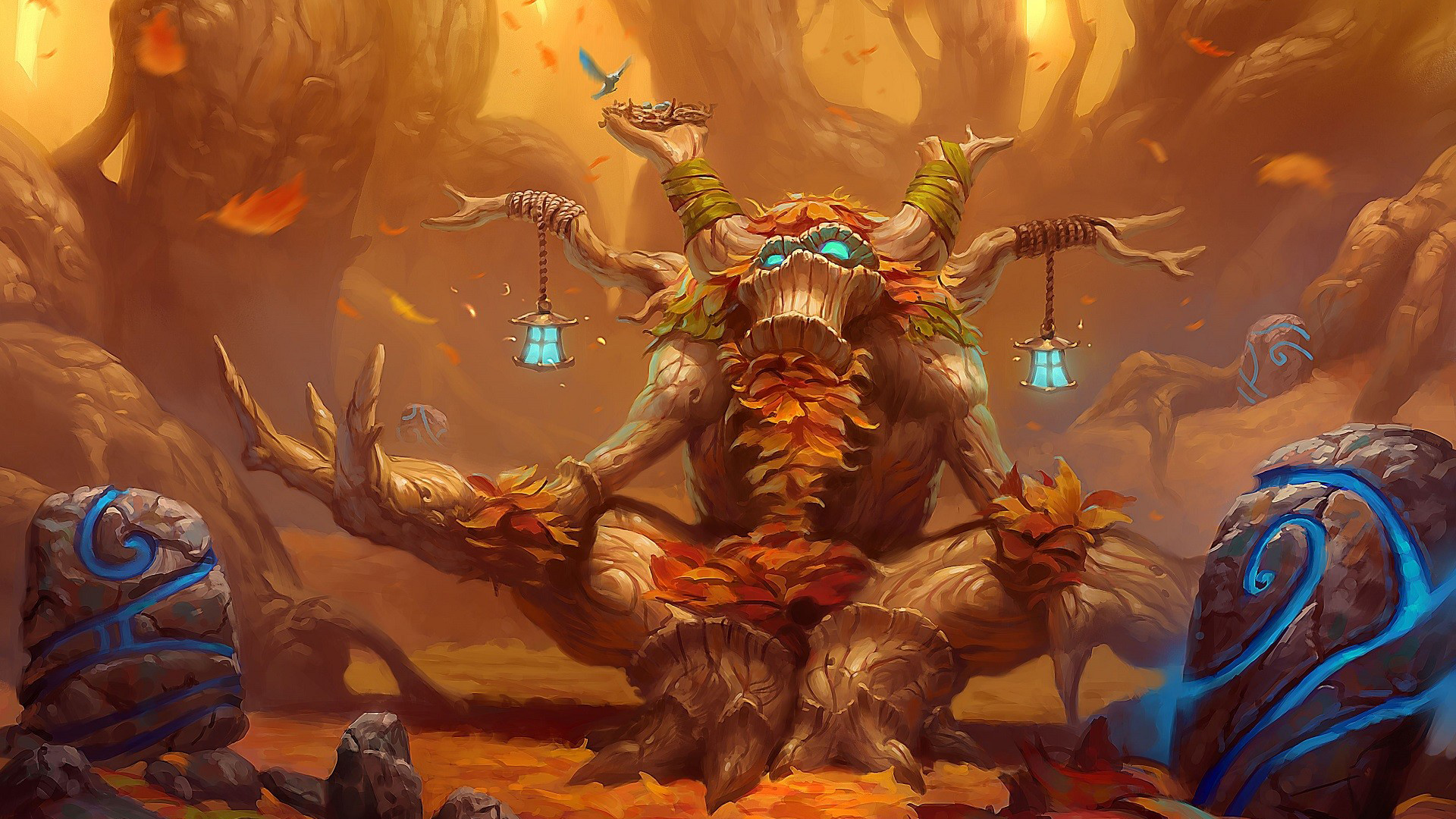 General 1920x1080 Hearthstone World of Warcraft PC gaming fantasy art trees stones glowing eyes