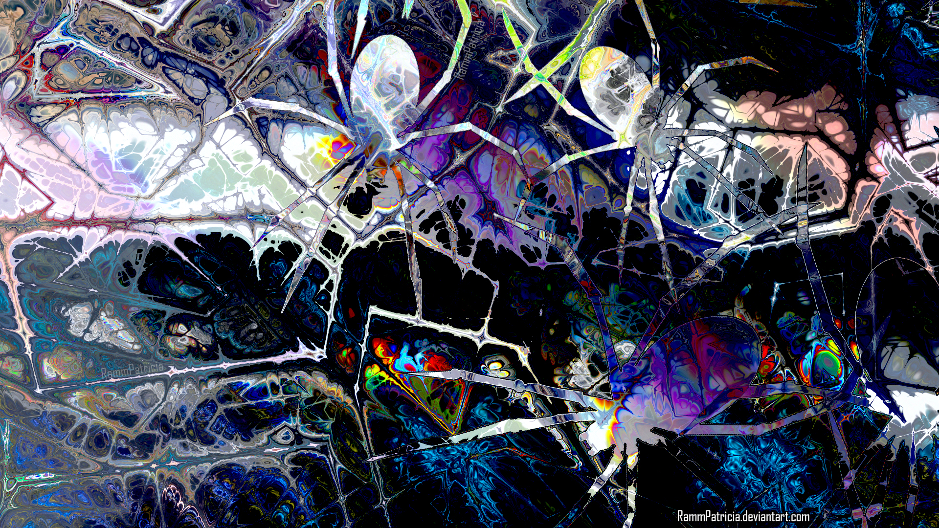 General 1920x1080 RammPatricia digital art abstract colorful spider tarantula iridescent watermarked trippy psychedelic