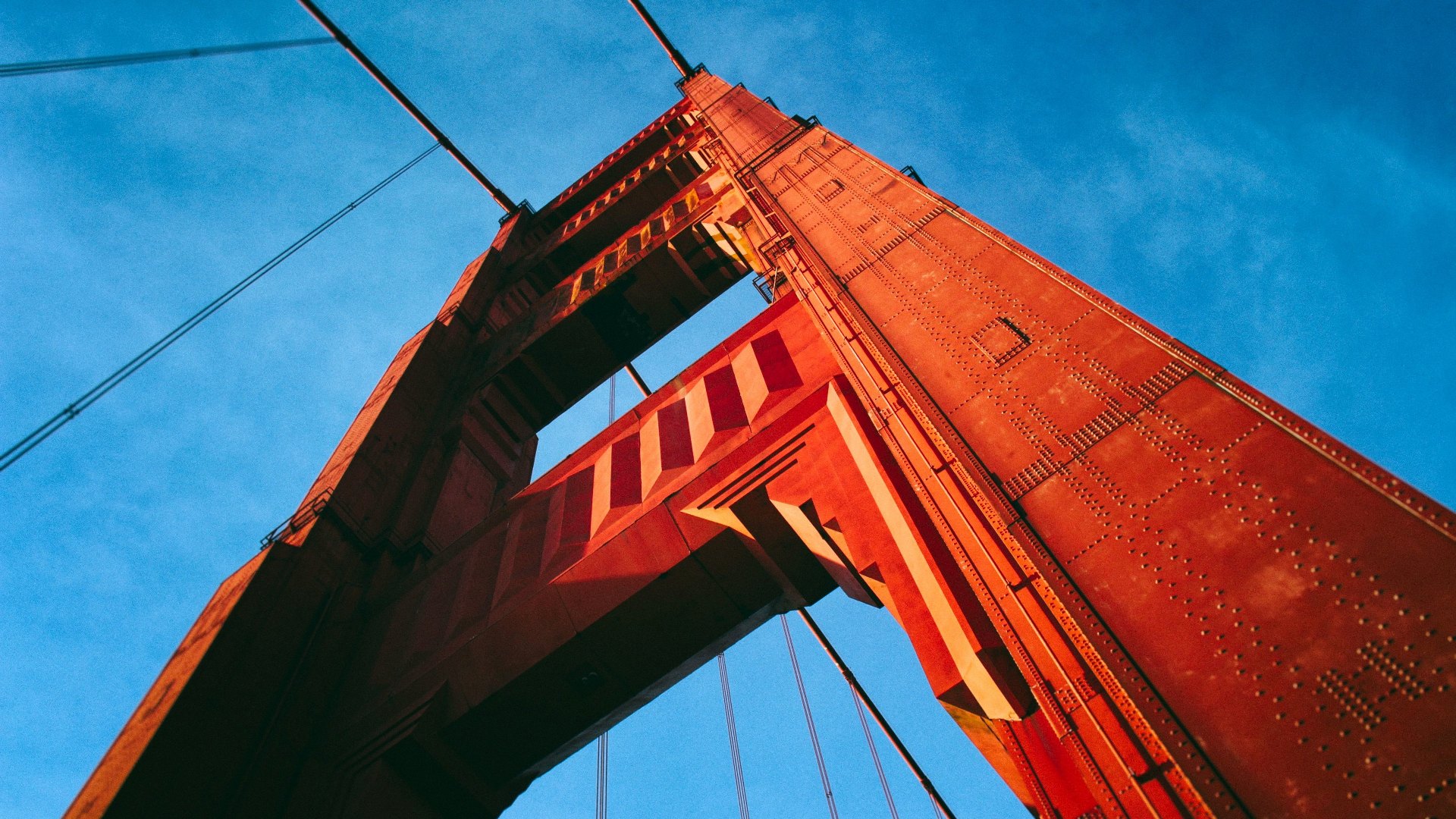 General 1920x1080 Golden Gate Bridge San Francisco bridge worm's eye view red sky blue clear sky sky architecture low-angle suspension bridge USA