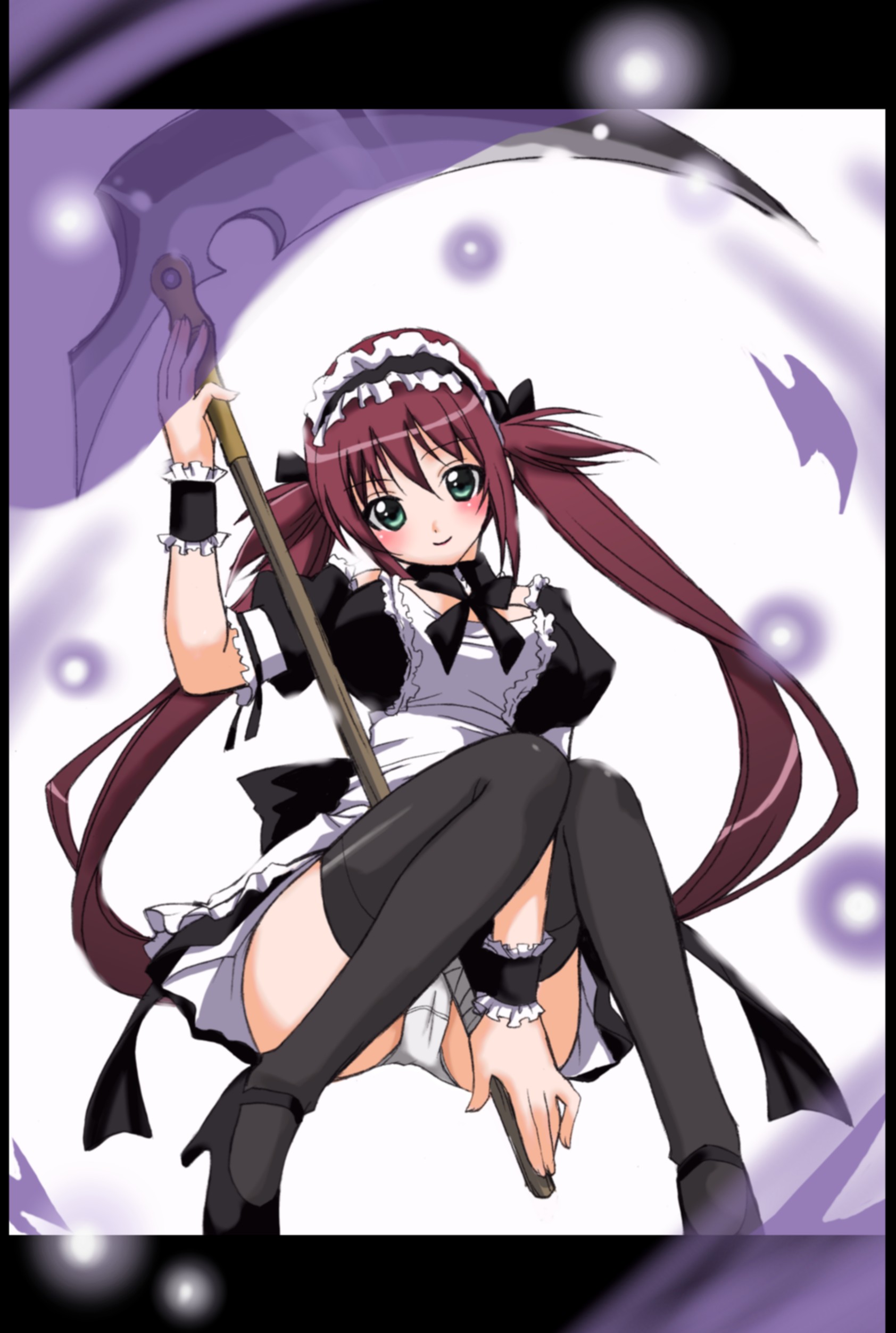 Anime 1684x2504 anime anime girls Queen's Blade Airi (Queen's Blade) twintails redhead solo artwork digital art fan art maid maid outfit scythe