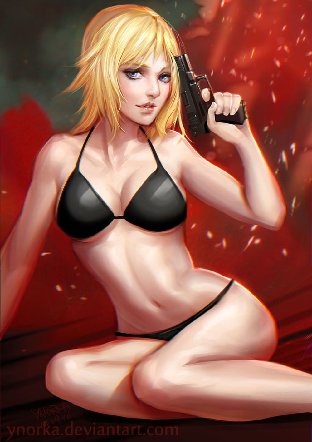 General 1000x1415 Aya Parasite Eve bikini gun blonde blue eyes video game girls Video Game Horror fantasy girl girls with guns