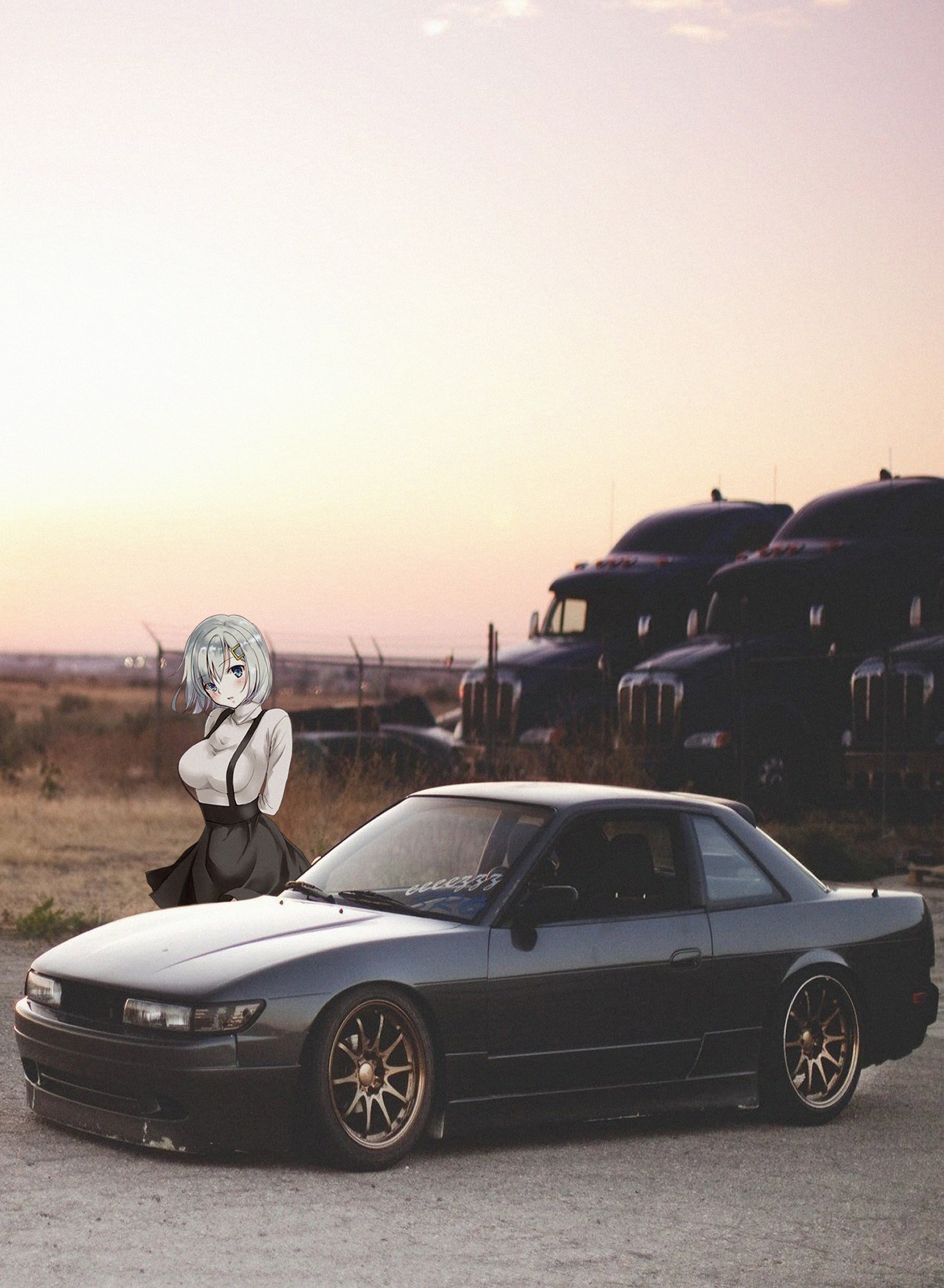 Anime 2040x2784 anime girls 90s Cars Japanese cars Nissan Silvia S13 car