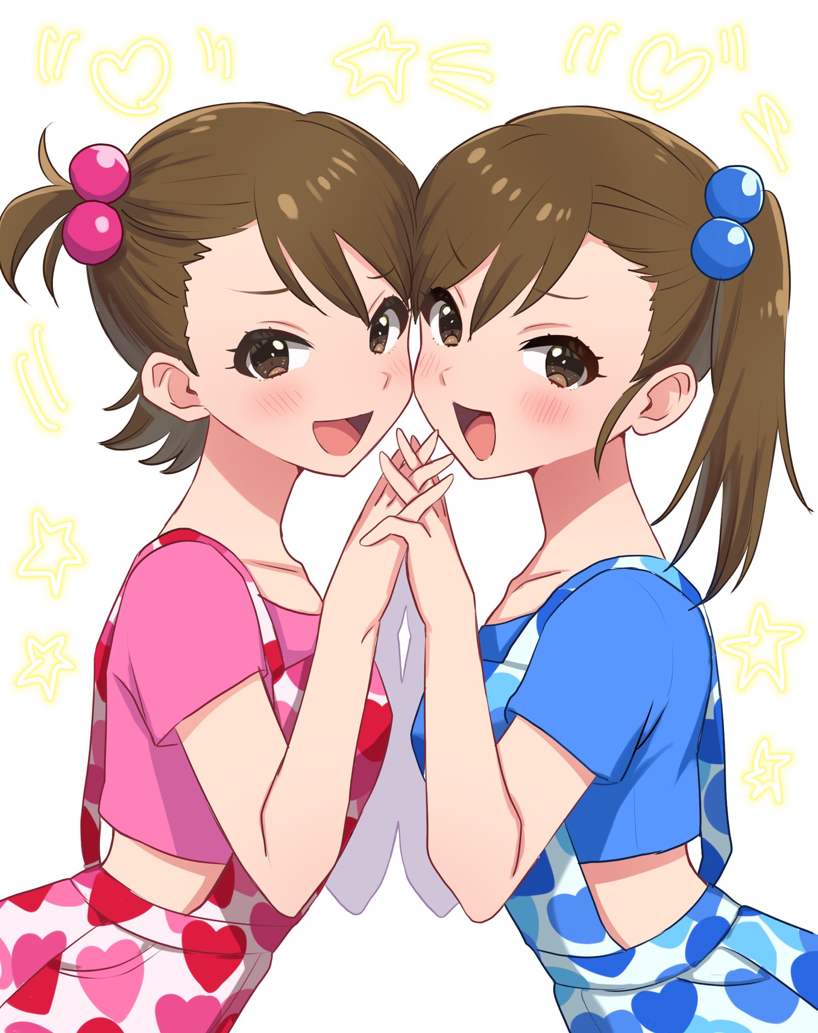 Anime 1621x2048 anime anime girls THE iDOLM@STER Futami Ami Futami Mami long sleeves brunette twins two women artwork digital art fan art