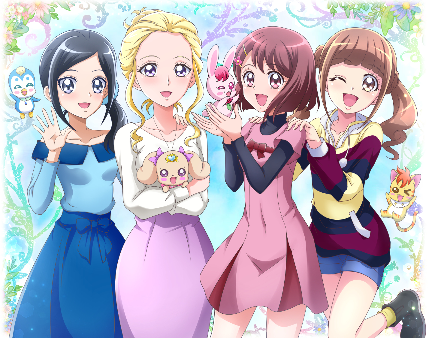 Anime 1429x1126 Pretty Cure Healin' Good ♥ Precure anime girls anime Hanadera Nodoka Sawaizumi Chiyu Hiramitsu Hinata Fuurin Asumi